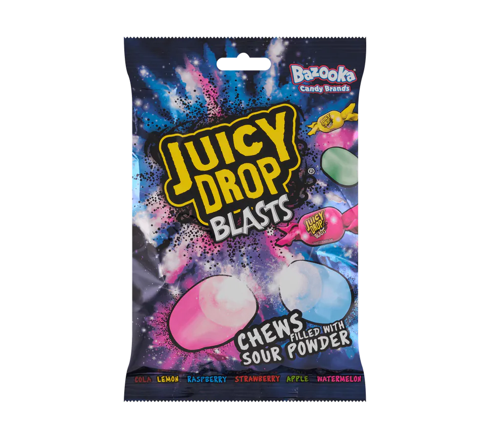 Bazooka Juicy Drop Blasts Chews Filled with Sour Powder (12 X 120G)