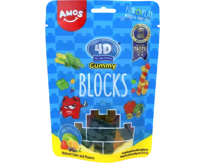 Amos 4D Gummy Blocks-MixedFruits Flavor 72g x 24