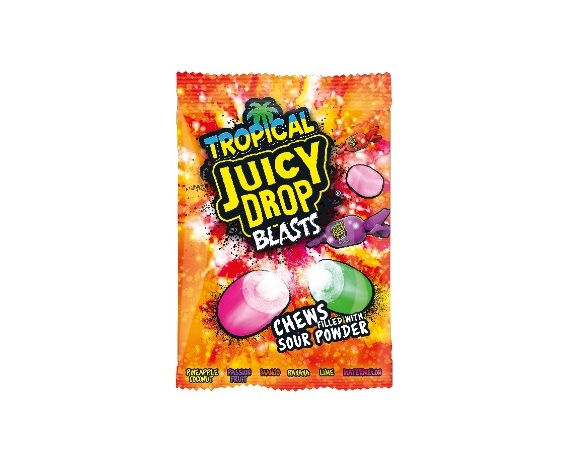 Bazooka Juicy Drop Blasts Tropical Chews Filled with Sour Powder (12 X 120G)