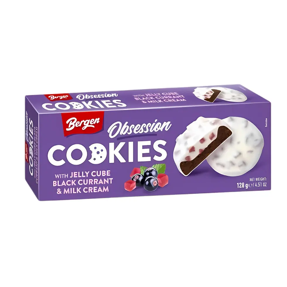 Bergen Cookies Jelly Cube Black Currant & Milk Cream 18 x 128gr