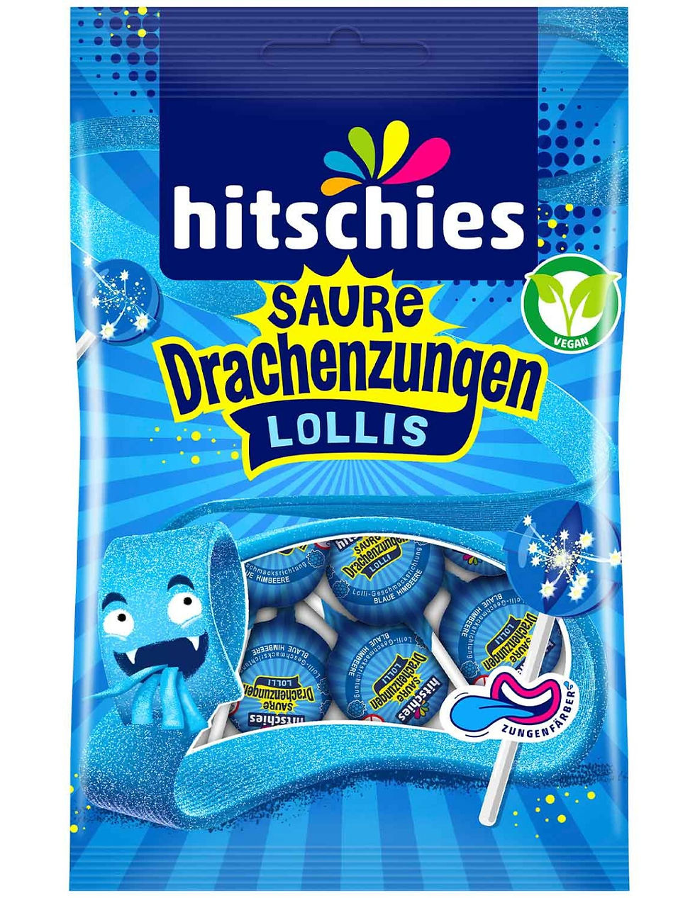 Hitschies Saure Drachenzungen Lollis Blau 12 x 128g