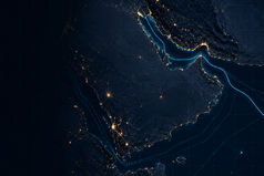 Digital map of the Arabian Gulf and Strait of Hormuz highlighting global energy shipping routes and the strategic chokepoint at the center of international oil and LNG trade.