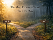 A forest path splitting into two directions at sunrise, marked by wooden signs reading “Yes” and “No,” with soft light illuminating one path and mist covering the other.