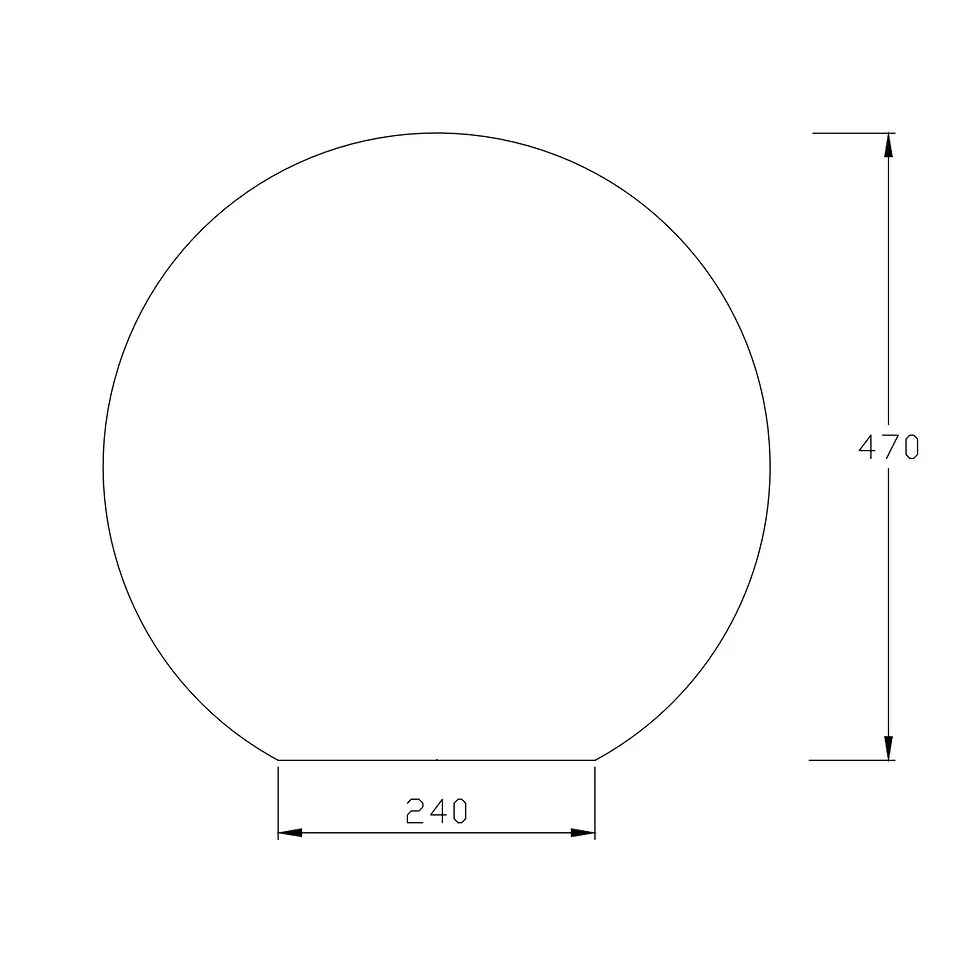 Миниатюра: Чертеж бетонного парковочного ограничителя в форме шара со срезанным основанием. Указаны размеры: общая высота — 470, ширина