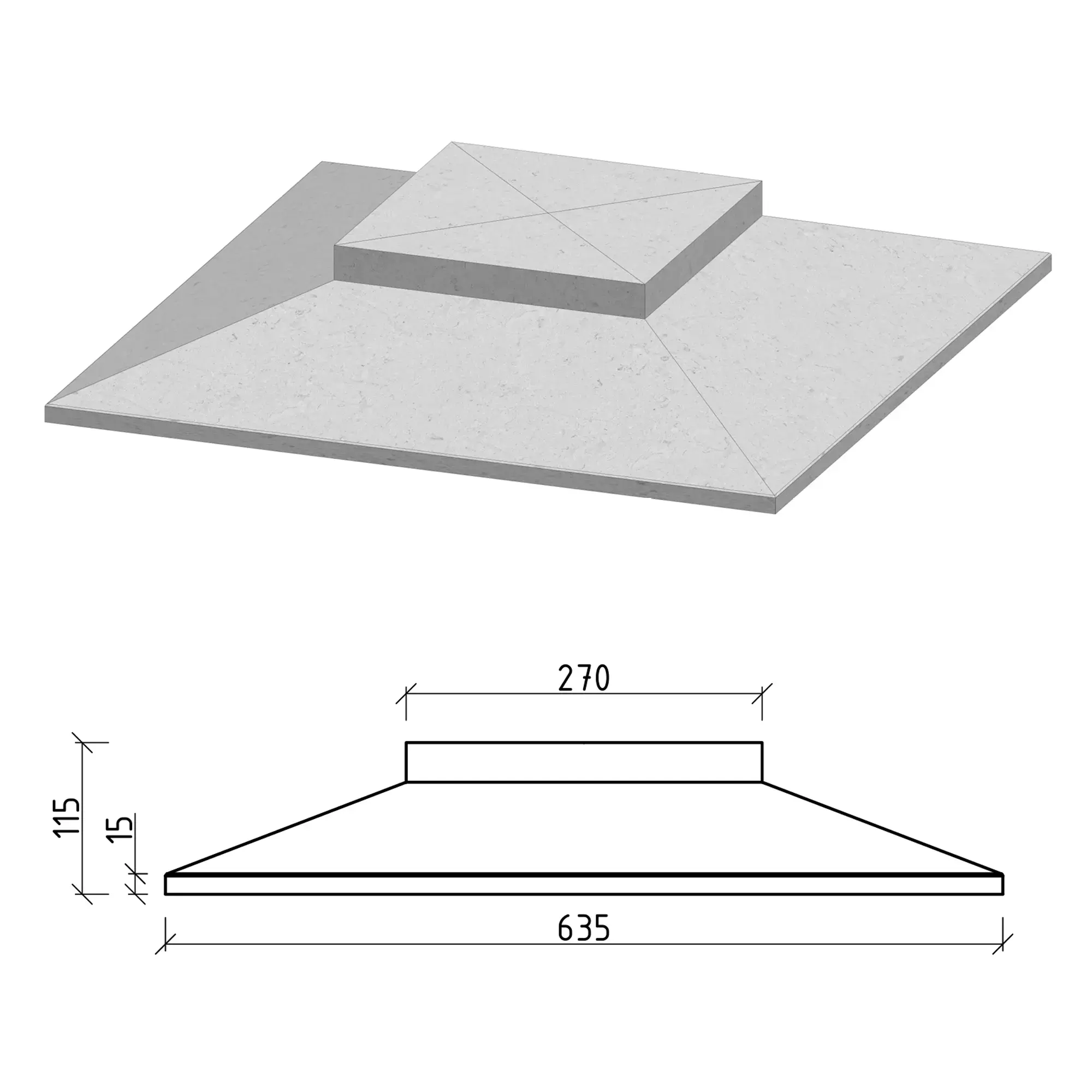 Класична кришка на стовп 635х635 мм – технічне креслення