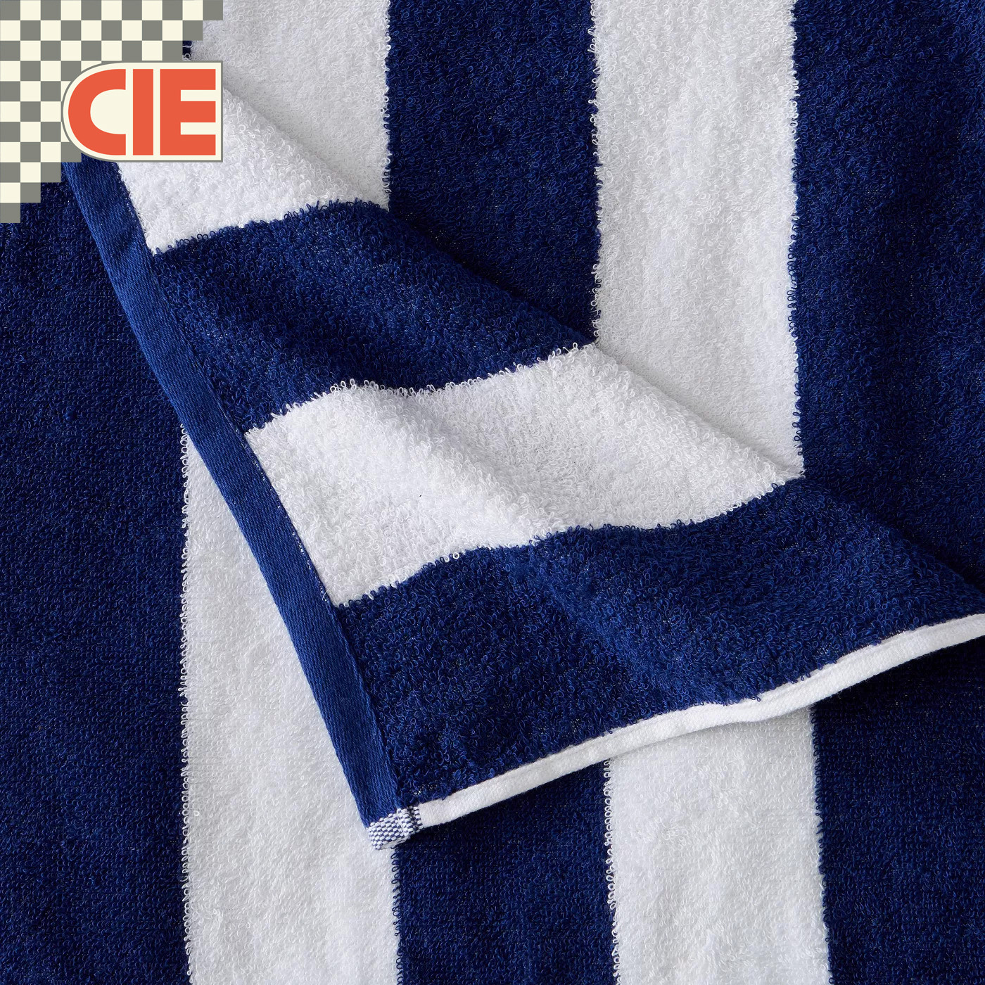 "Luxury hotel pool towel" – "Soft and absorbent striped pool towel, perfect for lounging by the pool or beach at hotels and resorts."
