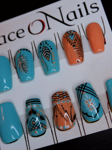 Press On Nails sur mesure faux ongles reutilisables nail art aztèque