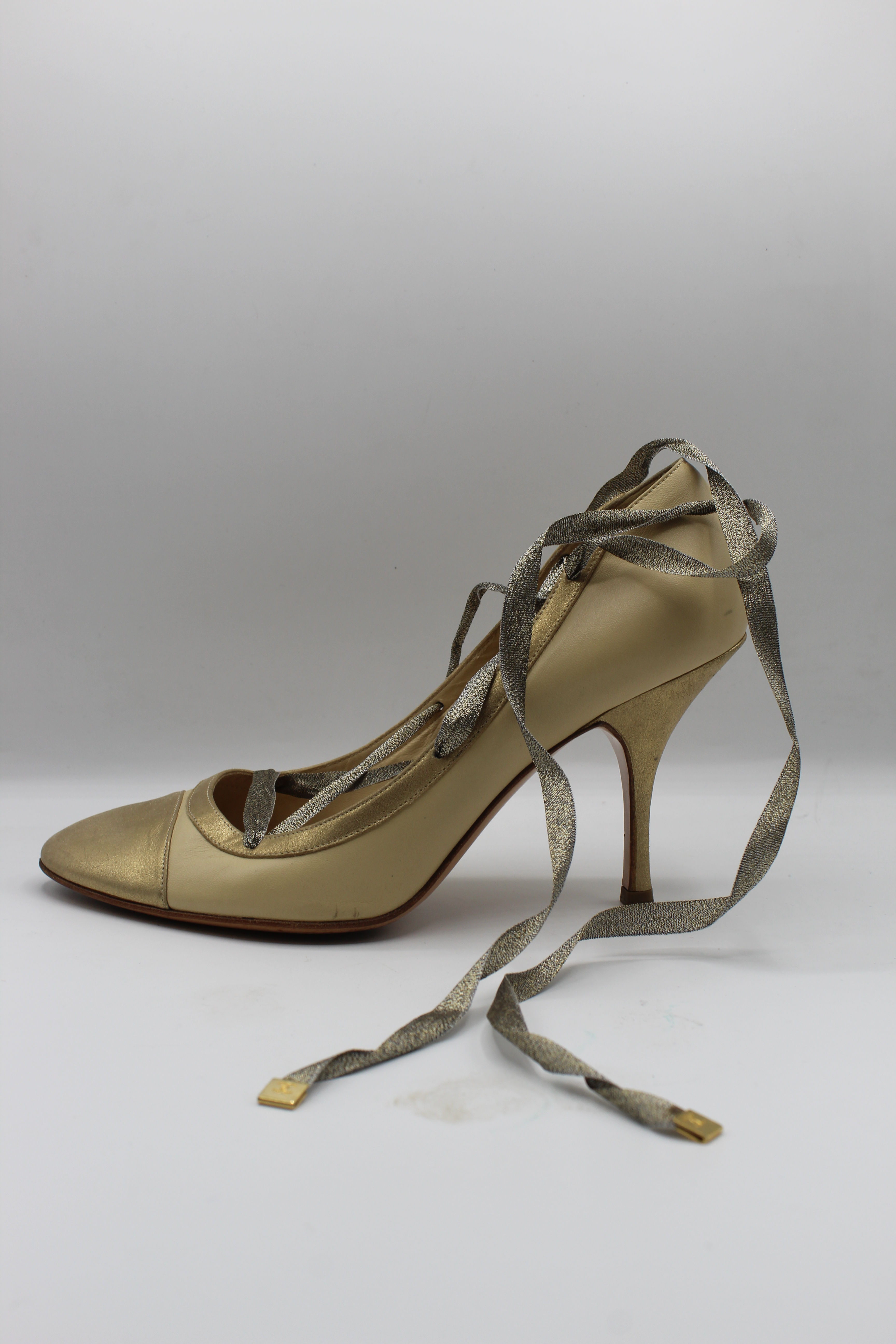 CHANEL 2003 BALLERINA LACE UP PUMPS