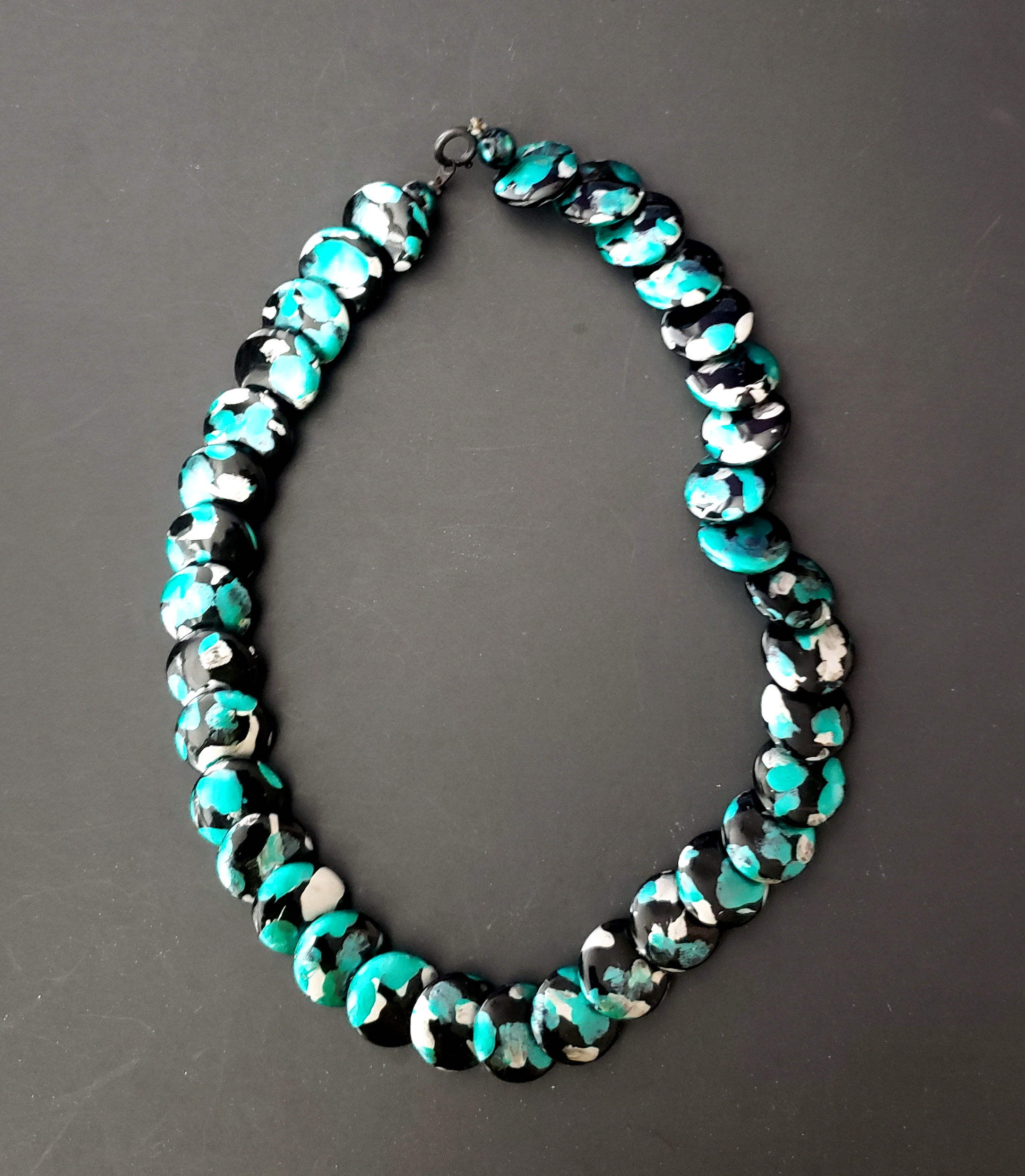 Turquoise Blue Black Disc Necklace