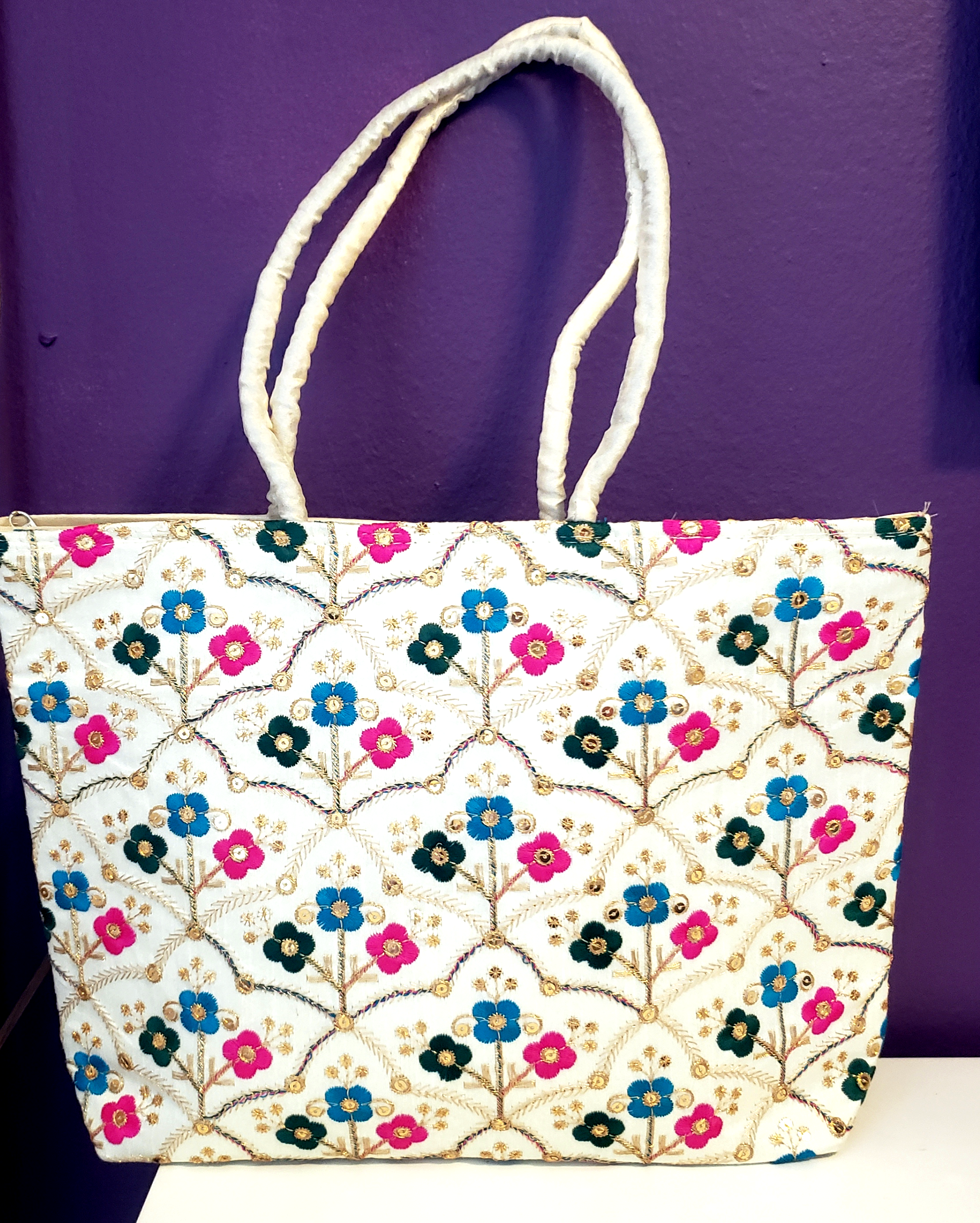 Multicolor Embroidered Flower Trio Shoulder Bag