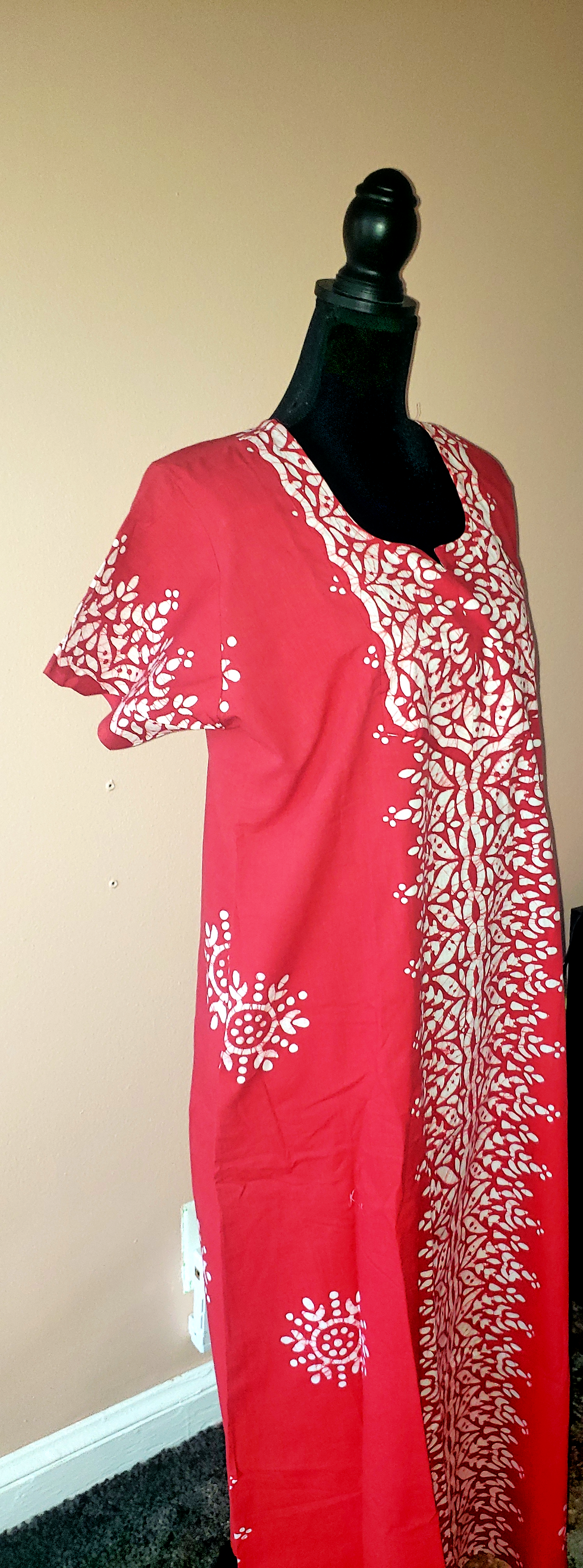 Thumbnail: Batik Print Red & White Cotton Maxi
