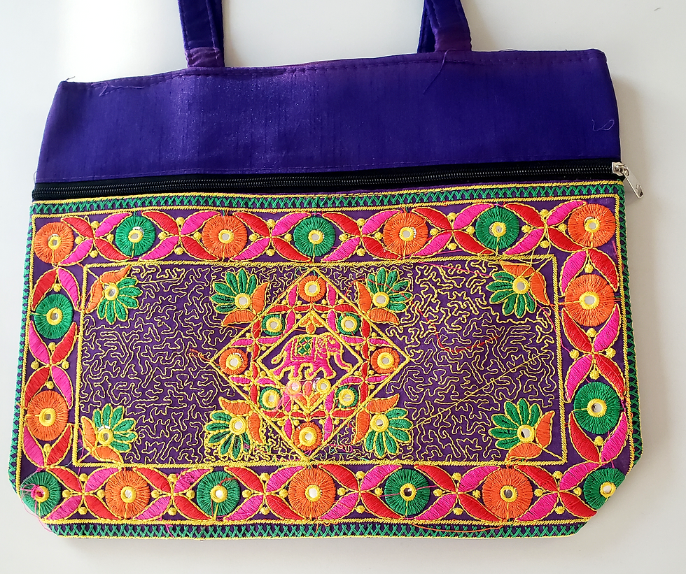 Thumbnail: Purple Embroidered Cotton Shoulder Bag with Floral Border