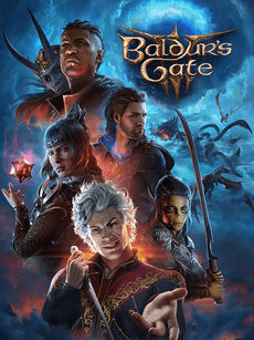 Cover for Baldur's Gate 3, featuring six fantasy characters.