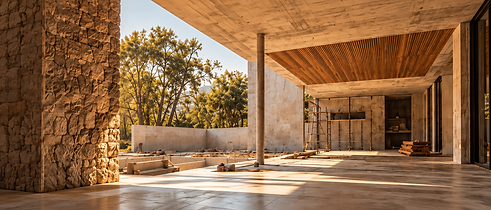 Casa moderna en construcción al atardecer.png