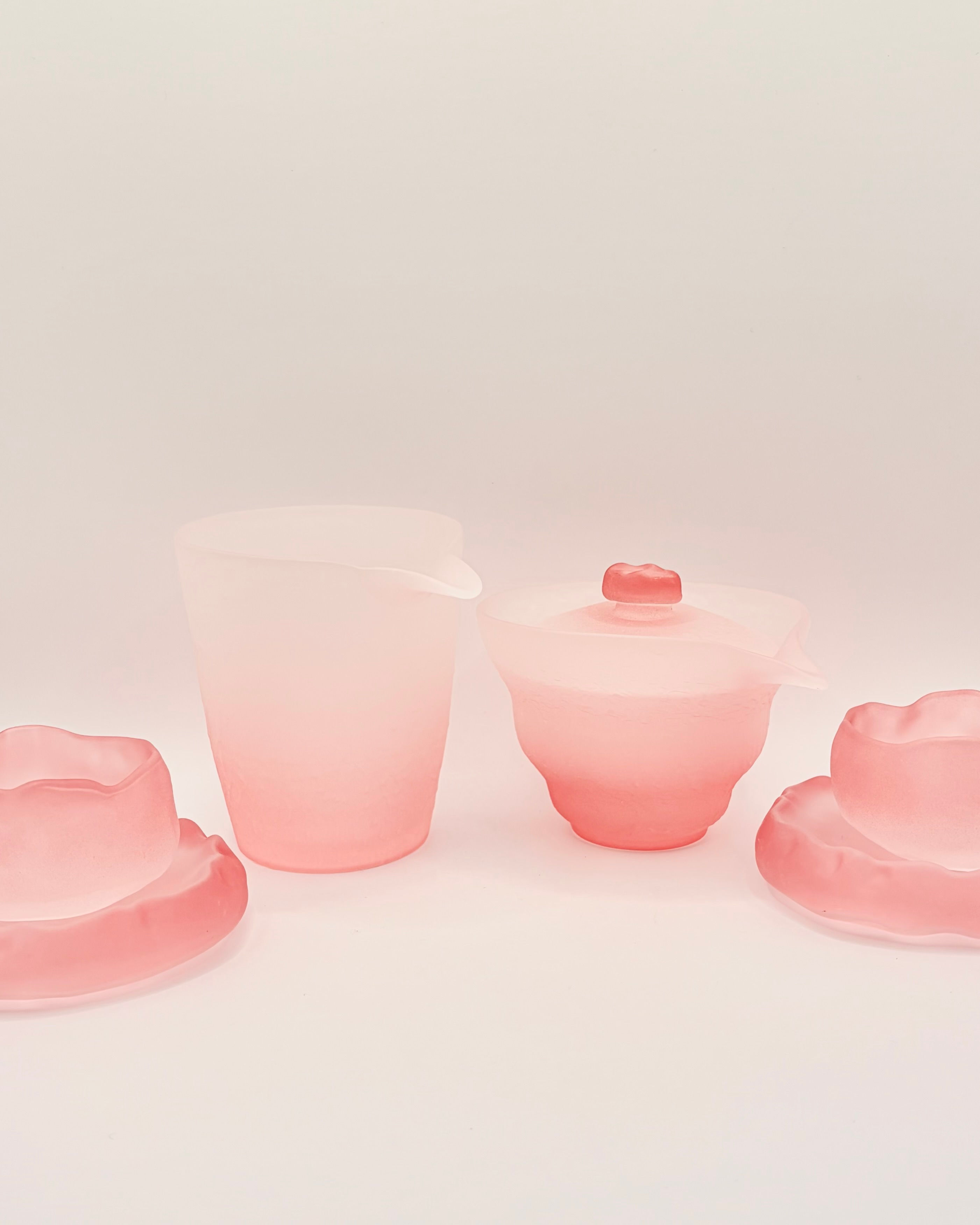 Frosted Glass Gaiwan Tea Set - Cherry Blossom Ombré