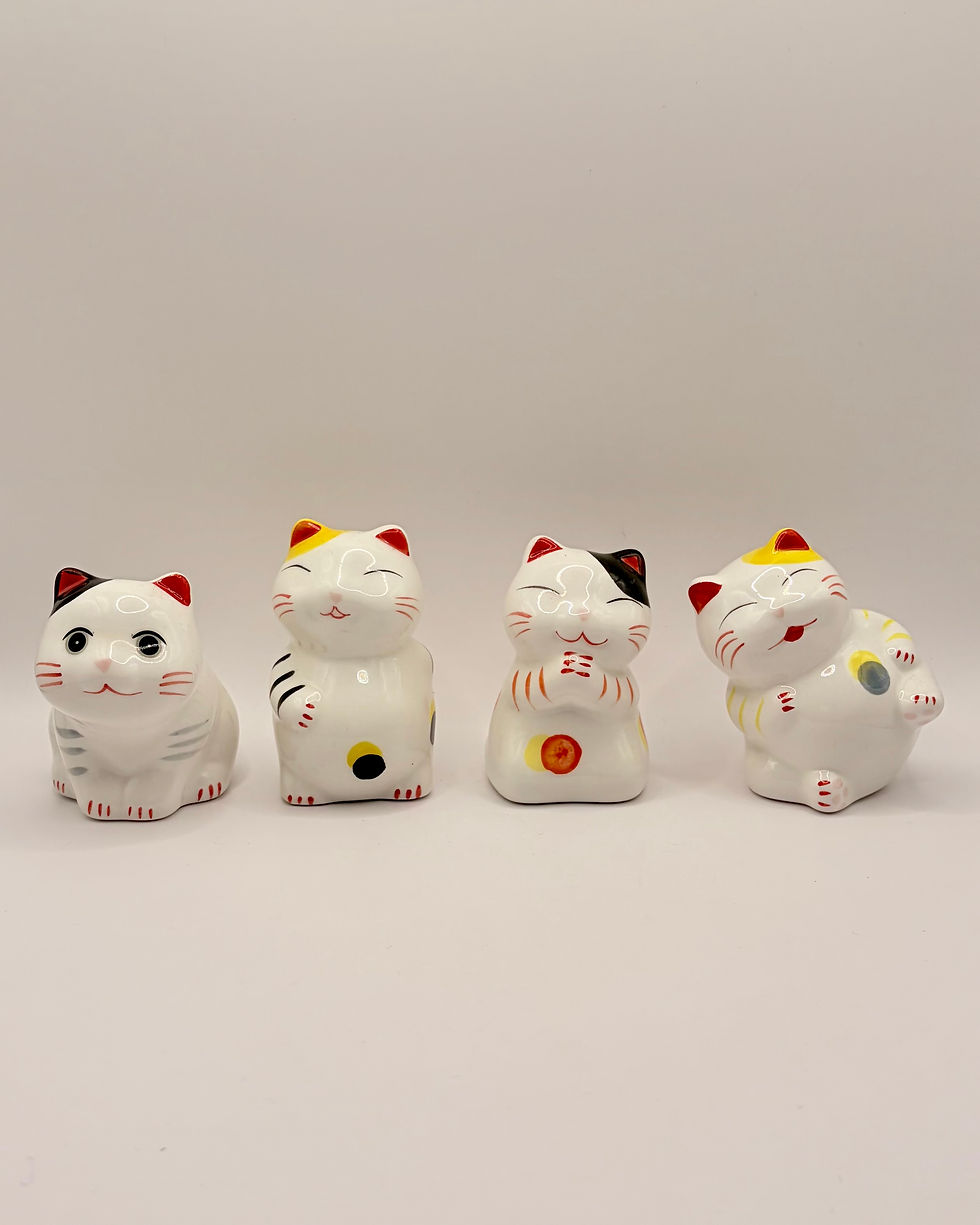 Thumbnail: Handmade Hand-Painted Porcelain Calico Cat Figurines