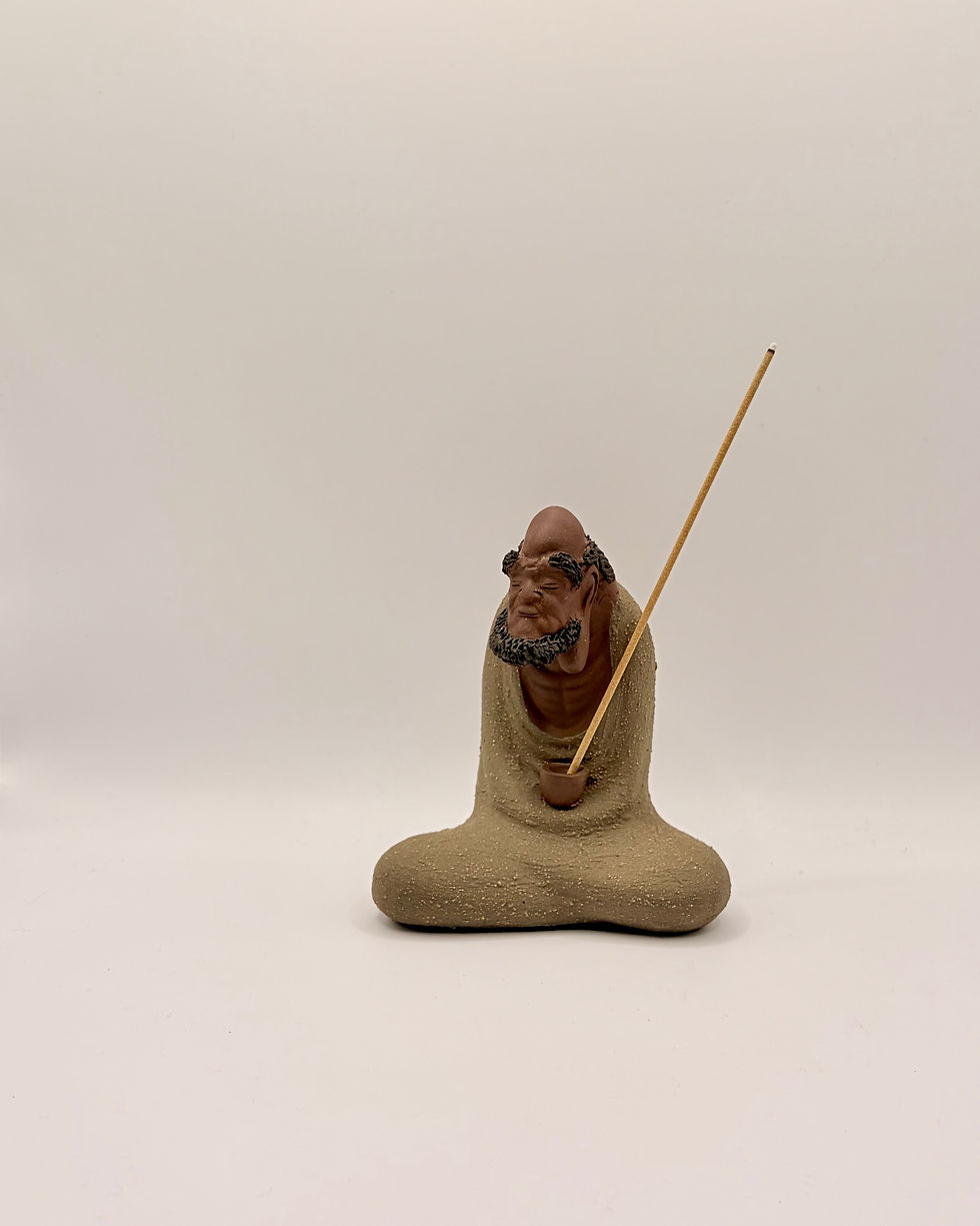 Thumbnail: Handmade Old Monk Fishing While Meditating Clay Incense Stick Holder