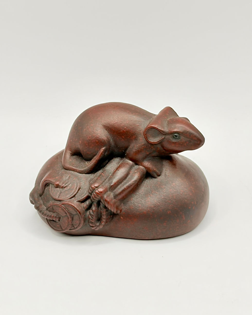 Thumbnail: Bronze Mouse on Money Bag Figurine Ornament