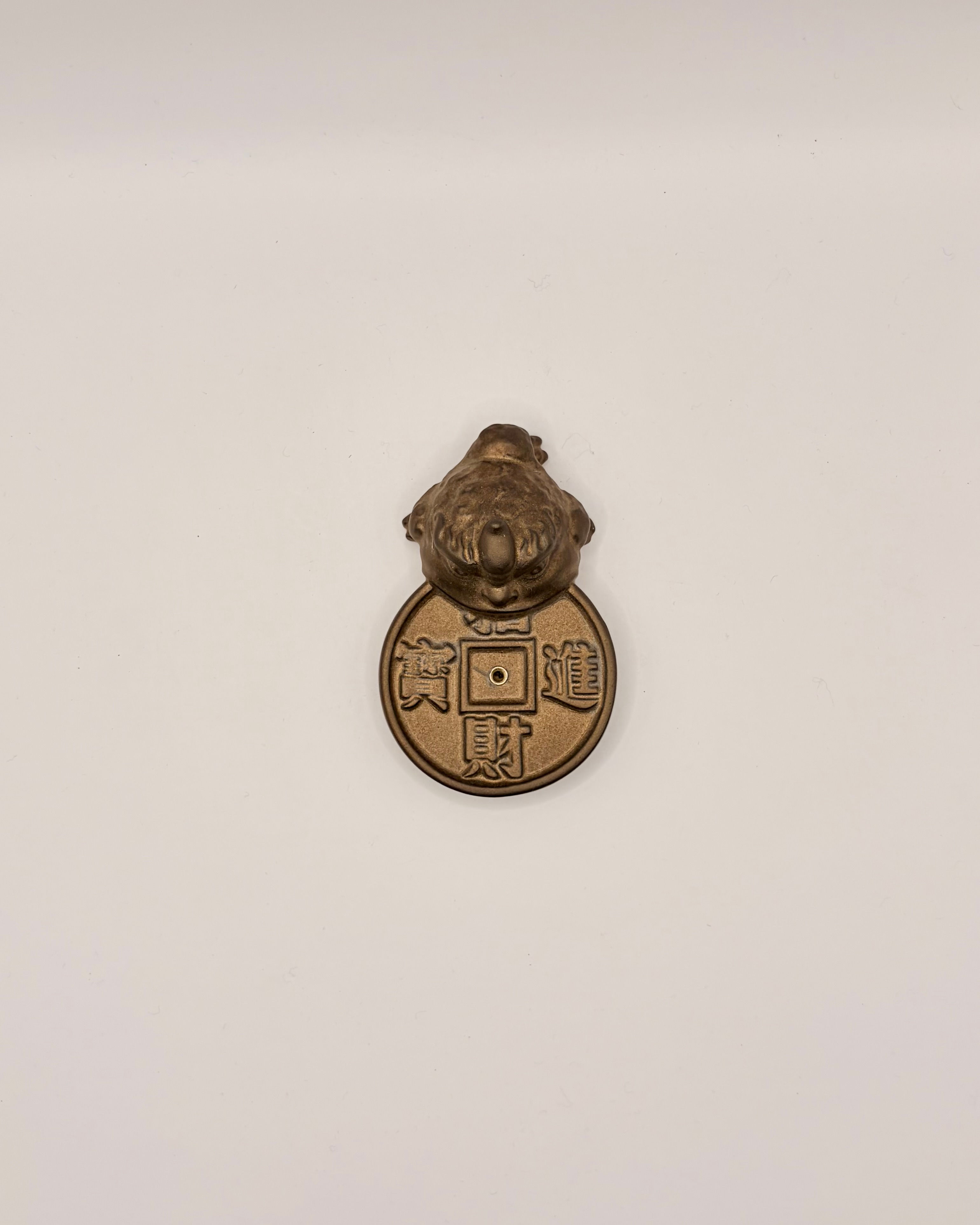 Handmade Divine Beast with Coin for Luck and Wealth Ceramic Incense Stick Holder