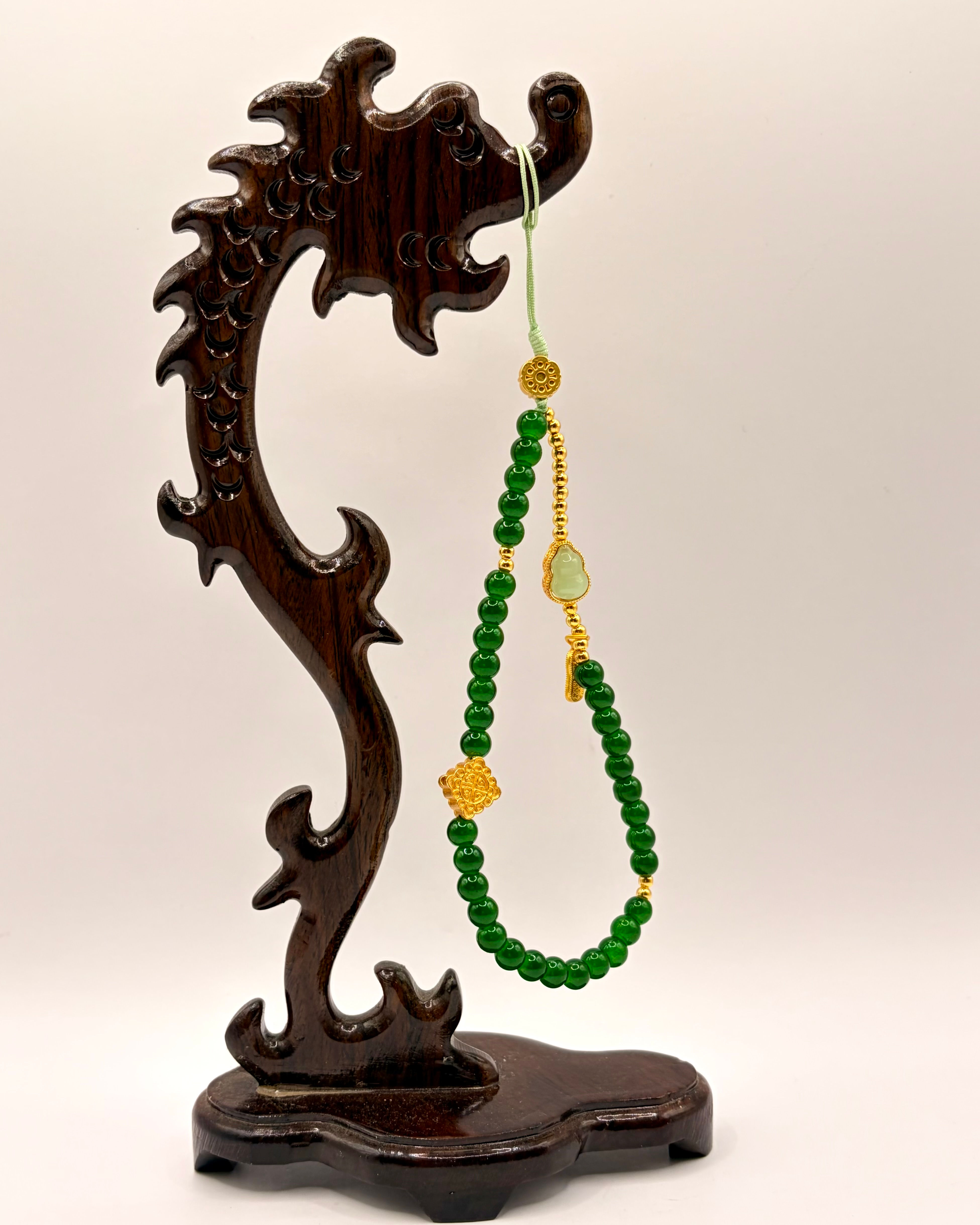Handmade Imperial Jade Bead Phone Charm with Jade Hulu Gourd Charm