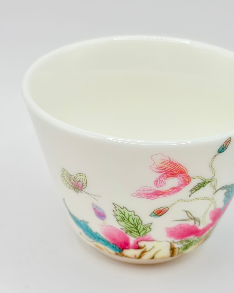 Thumbnail: White Porcelain Butterfly Floral Chinese Tea Set with Infuser Teapot and 4 Cups