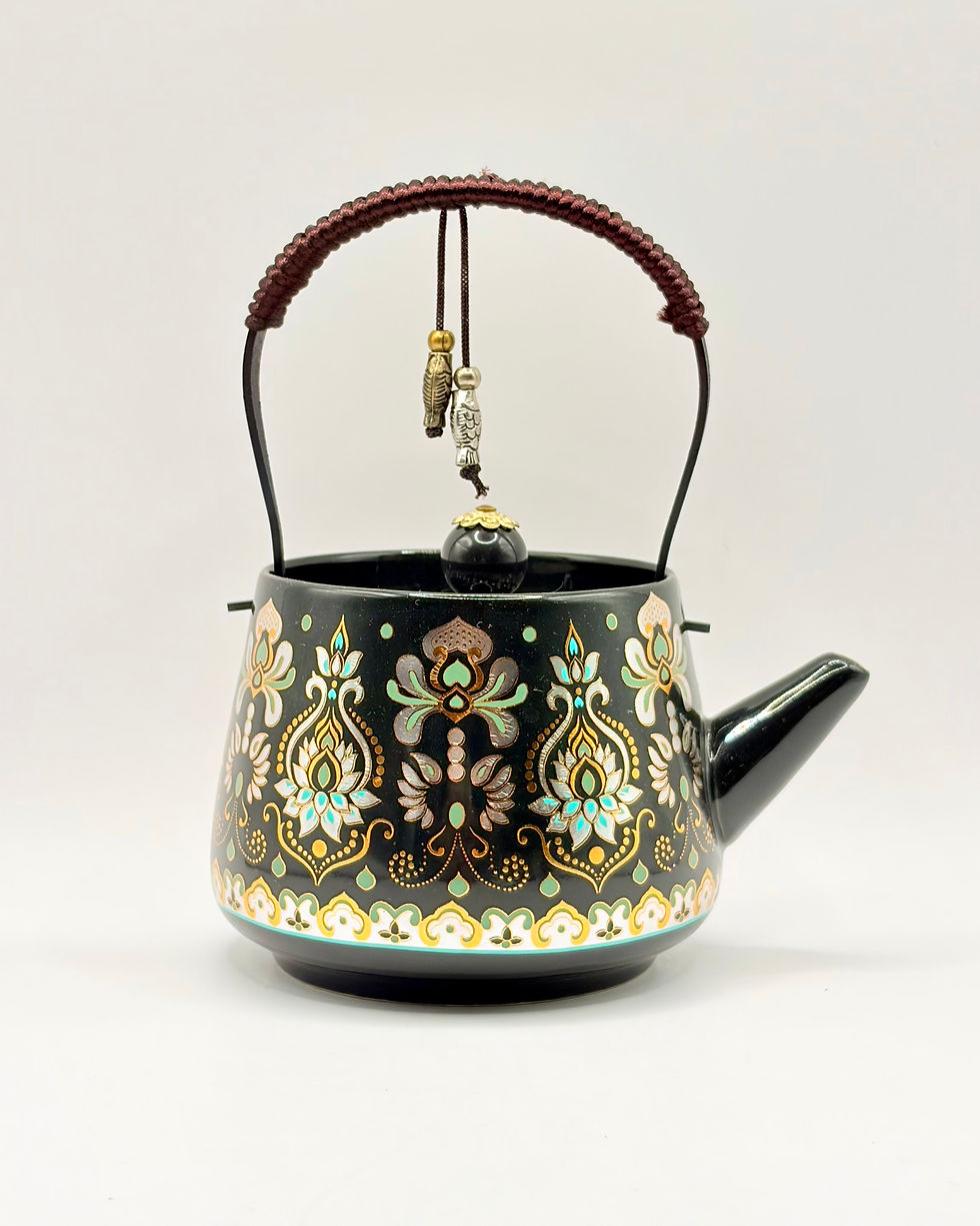 Thumbnail: Black Lotus Tea Set with Teapot, 4 Cups and Absorbent Tea Tray