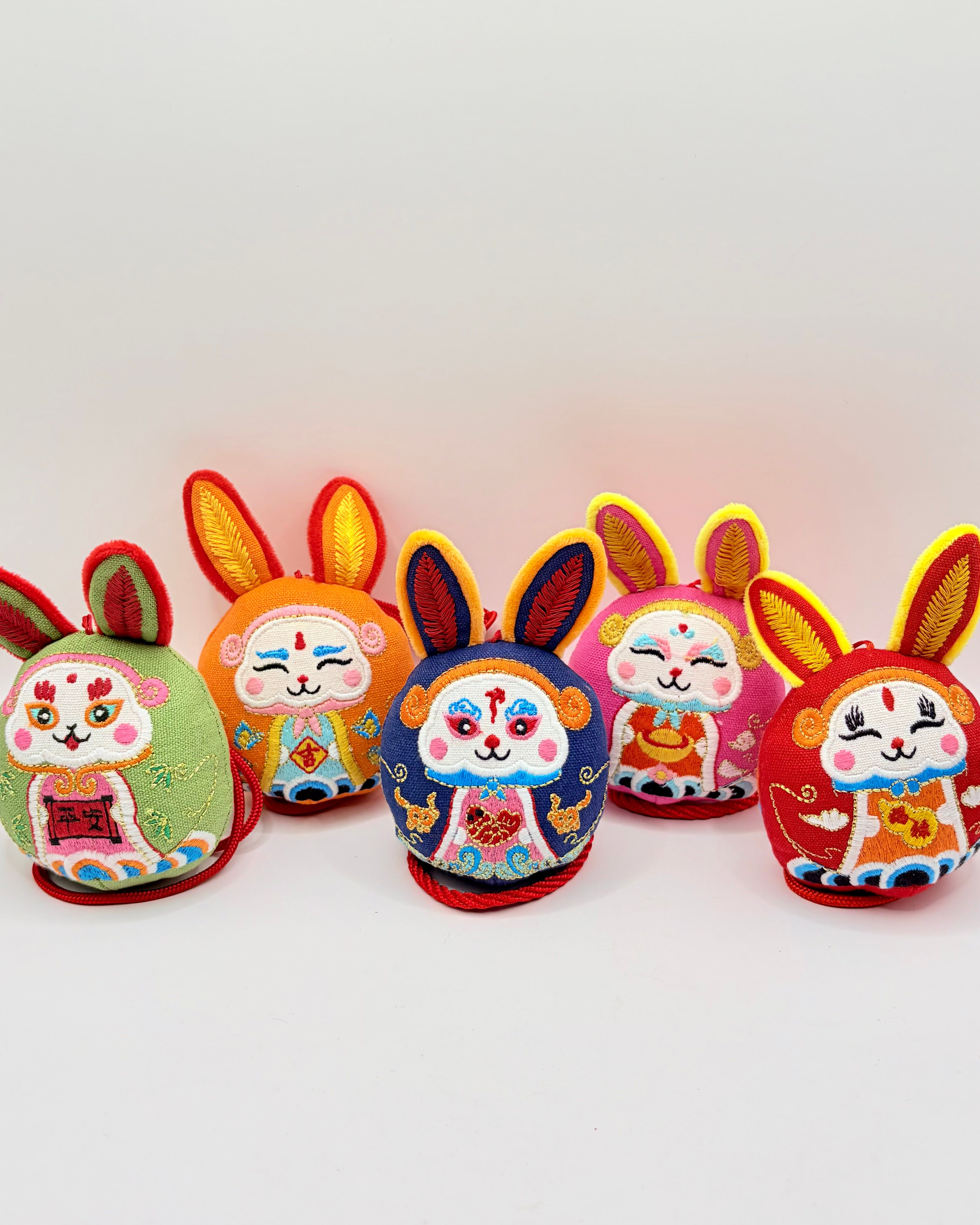 Handmade Embroidered Rabbit Bag Charm - Chinese Lucky Bunny