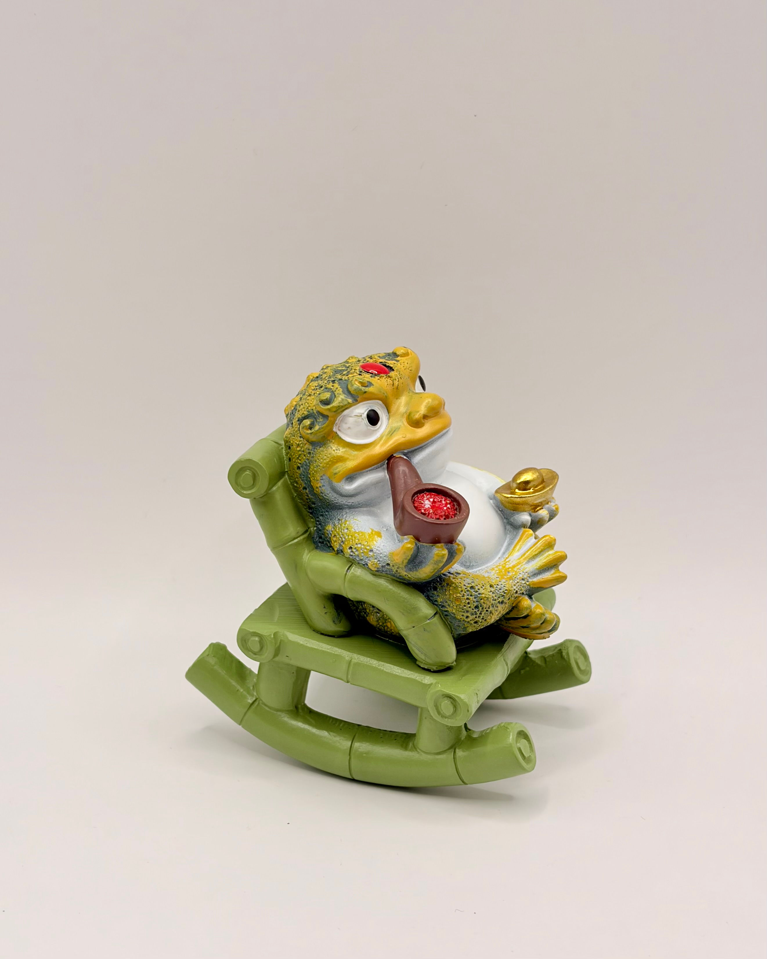 Handmade Money-attracting Fengshui Golden Toad in a Rocking Chair
