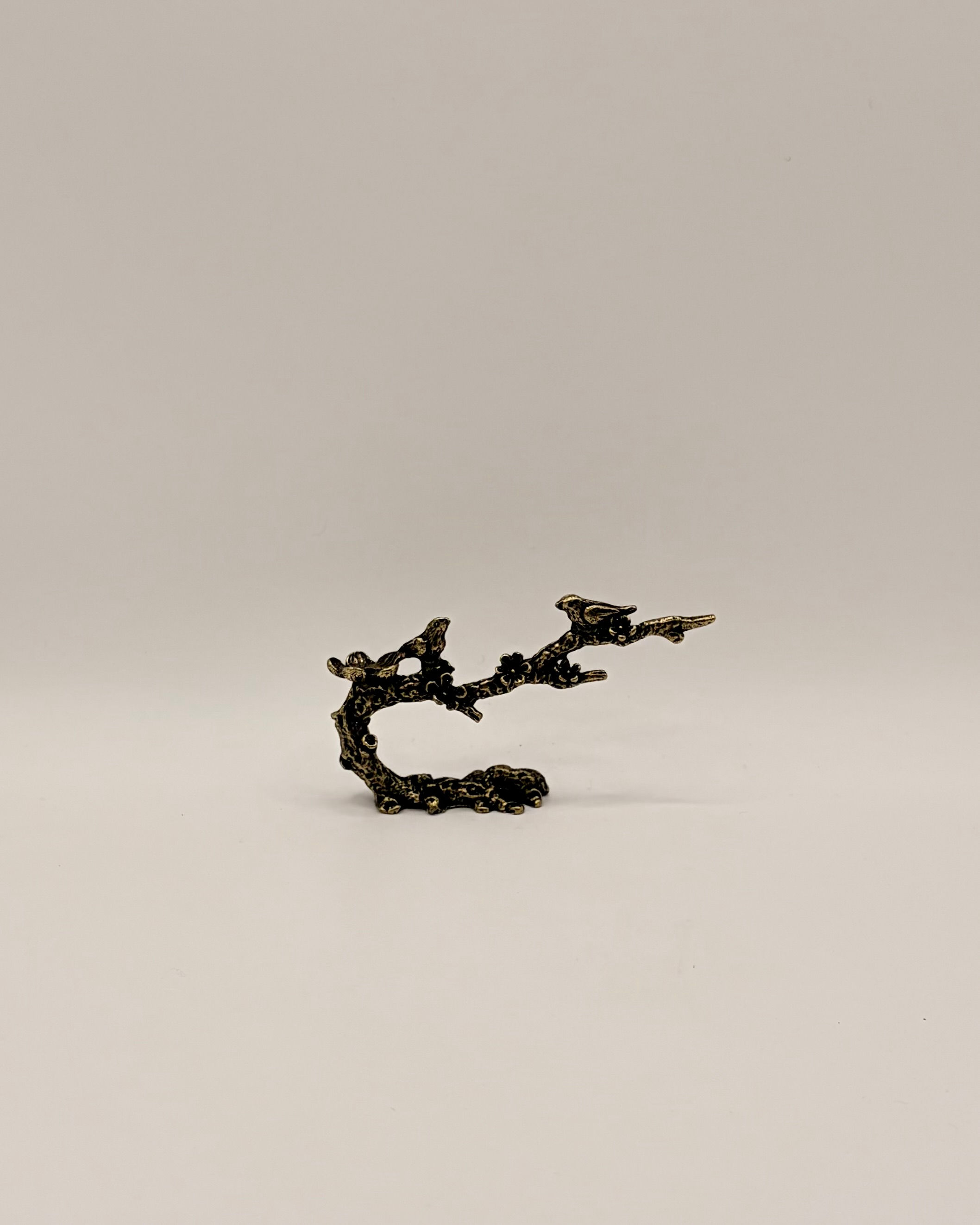 Handmade Bronze Robins in Plum Blossom Tree Incense Stick Holder