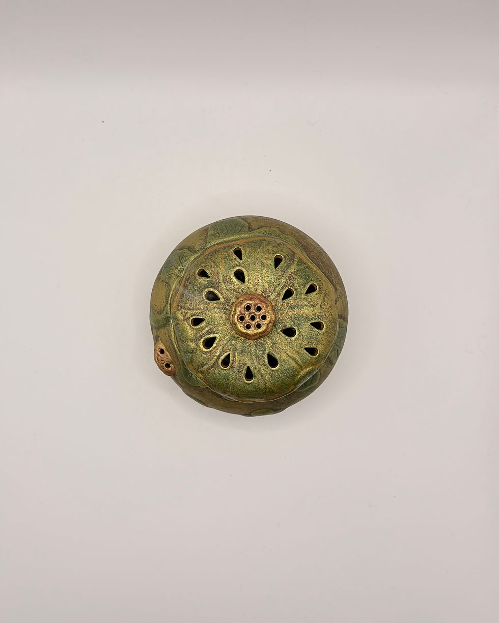 Thumbnail: Handmade Golden Lotus Root Ceramic Incense Coil Burner