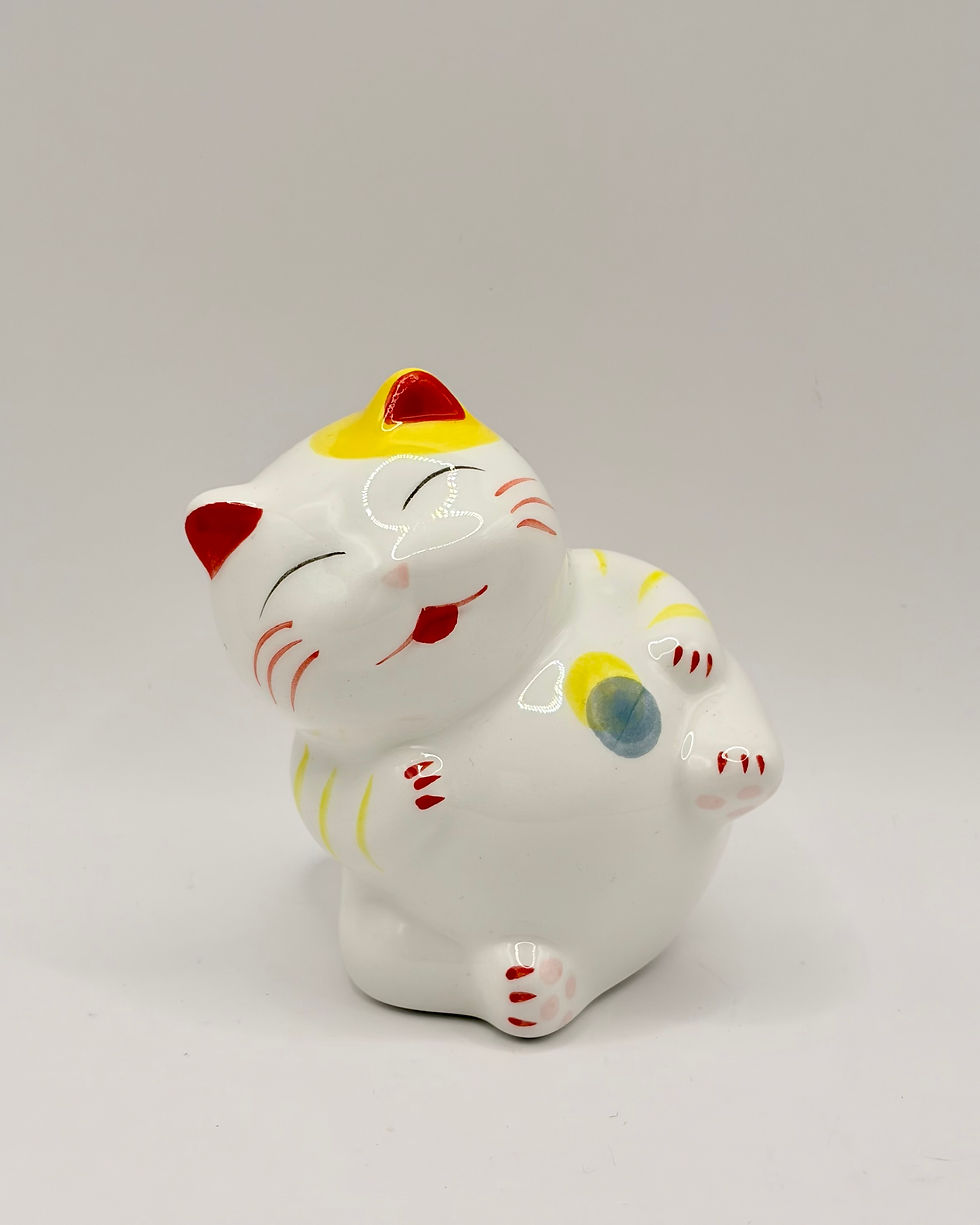 Thumbnail: Handmade Hand-Painted Porcelain Calico Cat Figurines