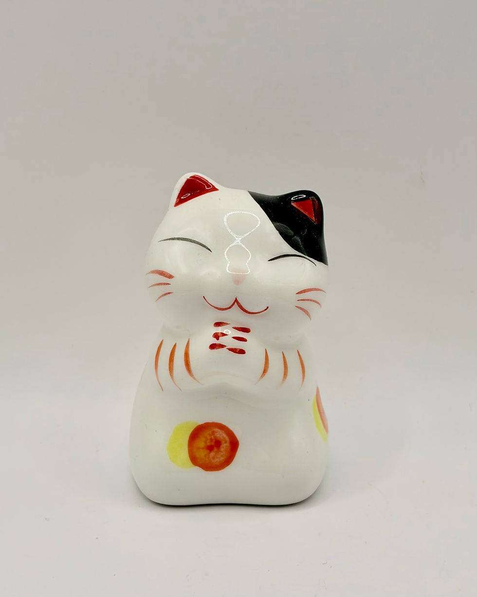 Thumbnail: Handmade Hand-Painted Porcelain Calico Cat Figurines