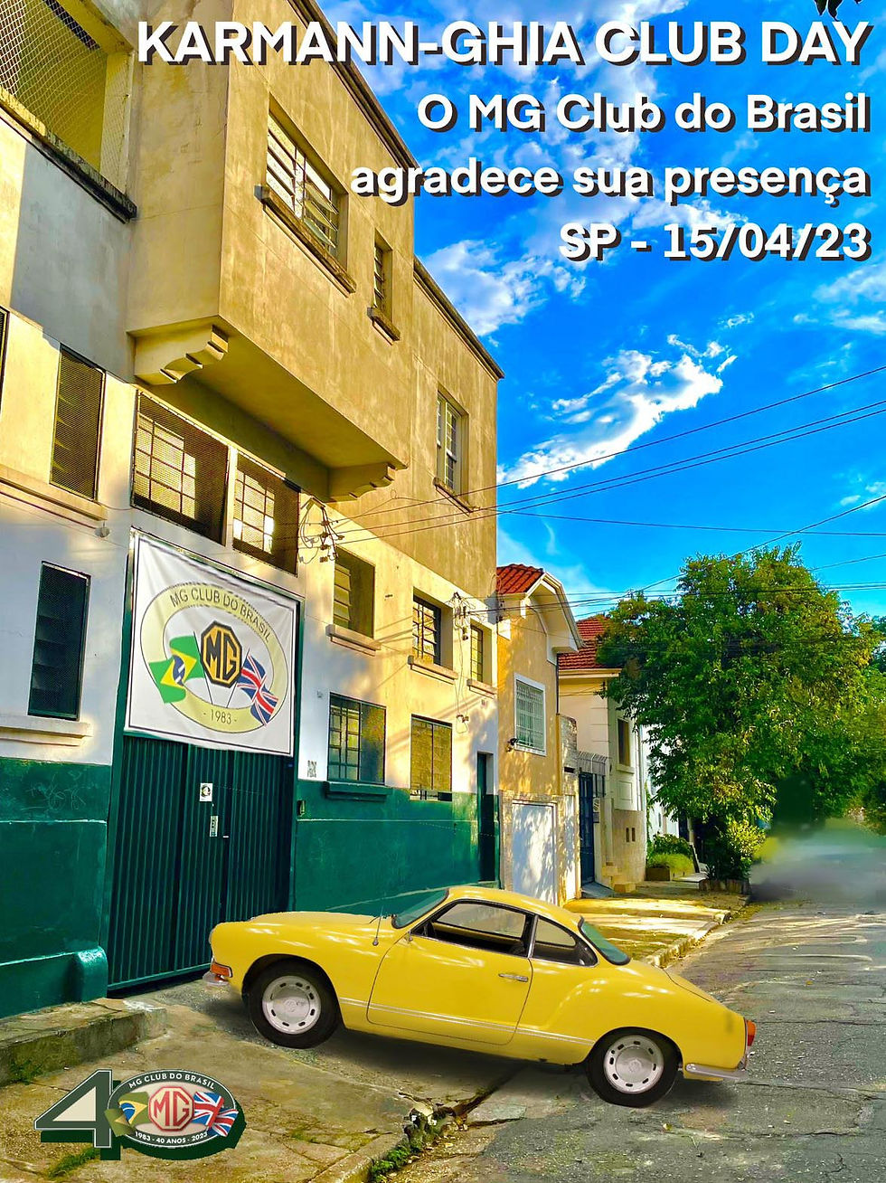 Karmann Ghia em frente à sede do MG Club do Brasil - arte de Antônio Carlos Hermann de Andrade