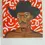 Thumbnail: Painting of a man with a mustache and a black hat against a red background with white abstract patterns.