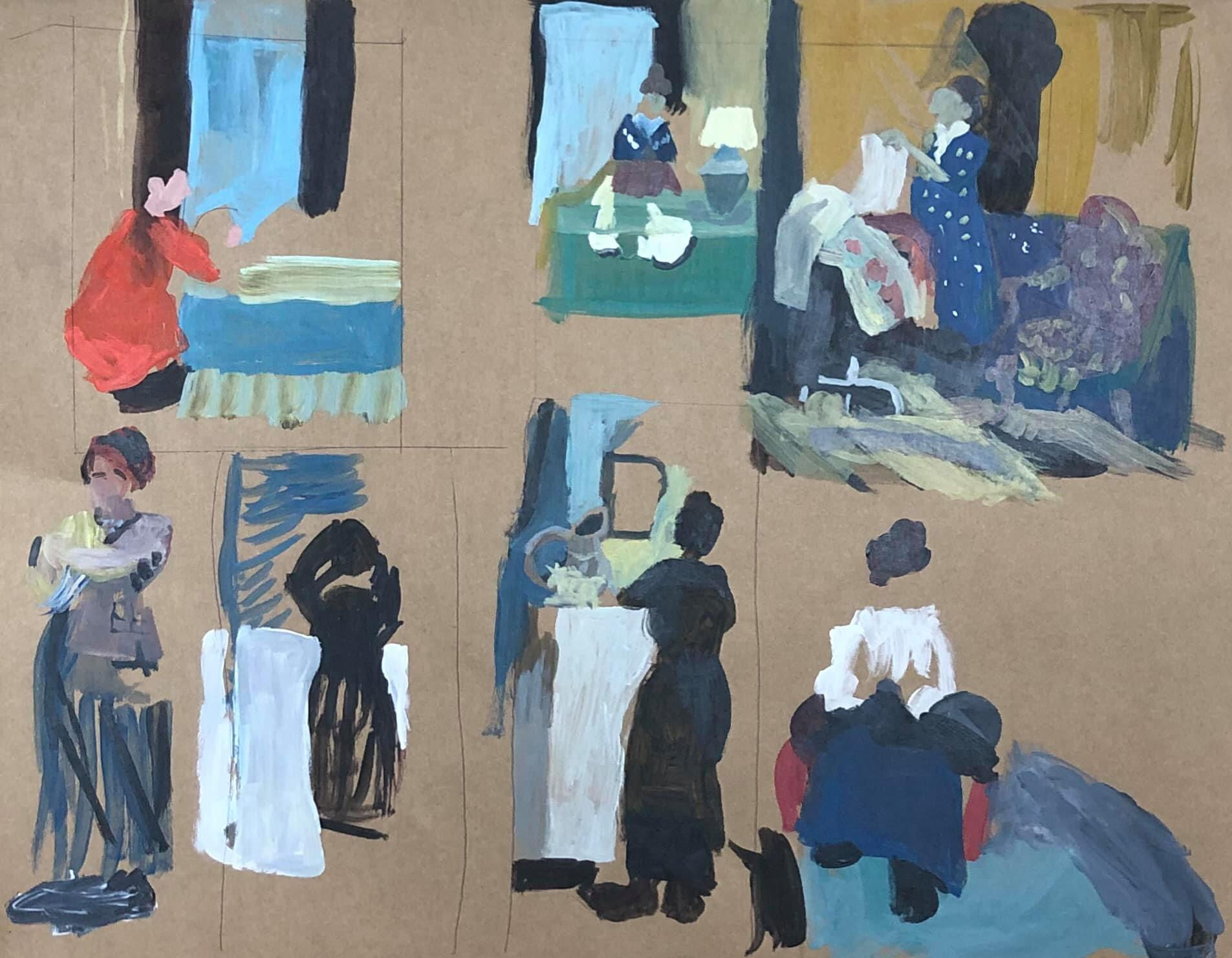 Various Women Sewing