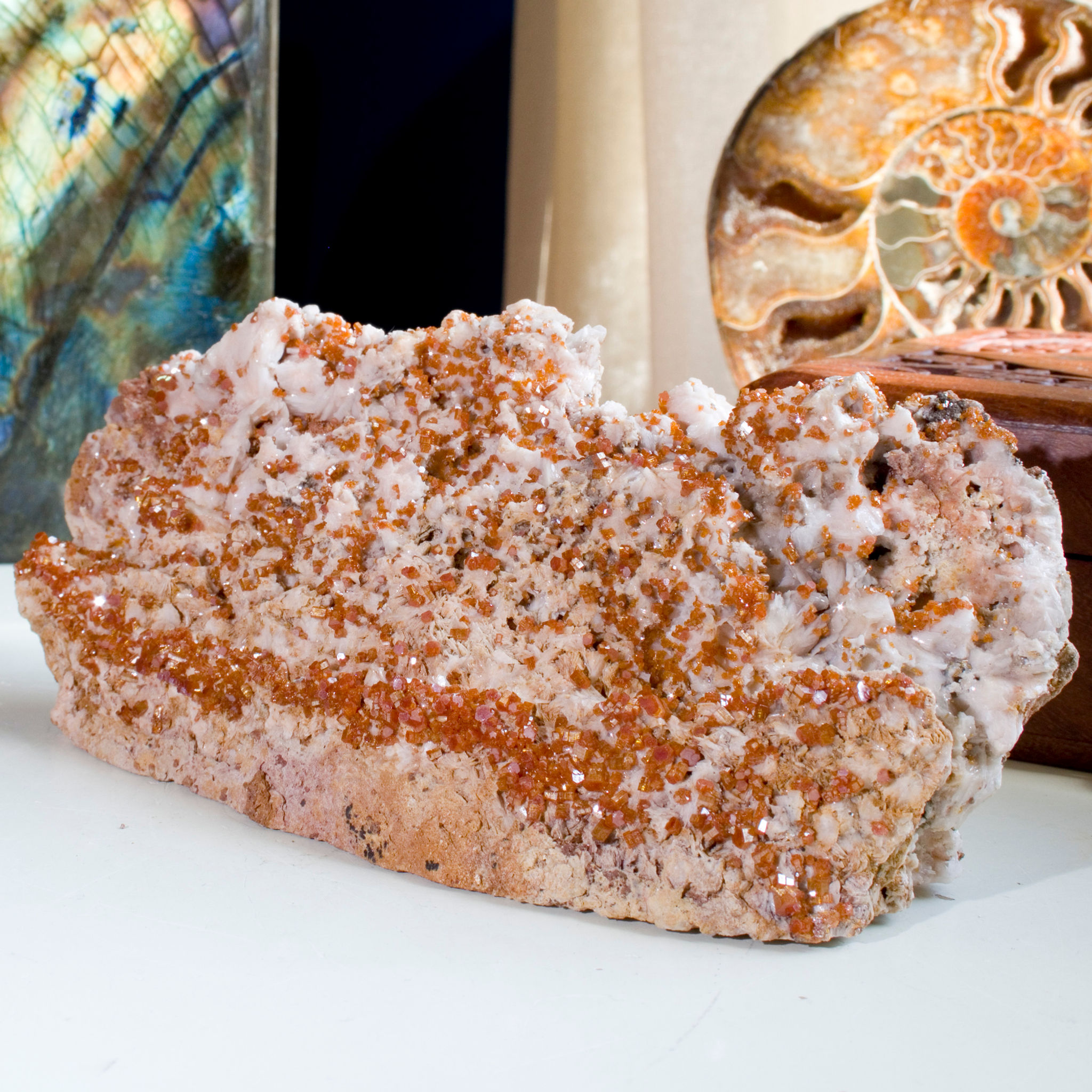 Vanadinite on Barite - Morocco. Studio Mineralia Earth Art Gallery