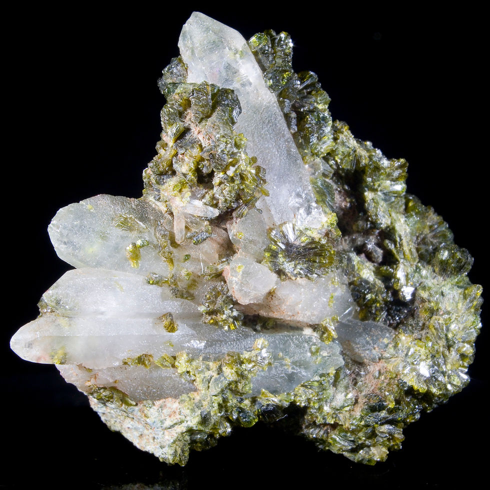 Epidote on Terminated Quartz - Imilchil, Morocco - Studio Mineralia Earth Art Gallery