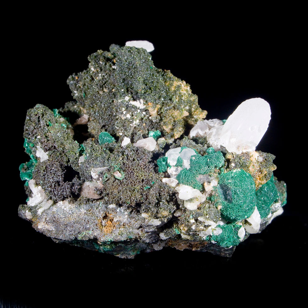 Thumbnail: Malachite, Cerussite and Quartz - Tsumeb Mine, Namibia - Studio Mineralia Earth Art Gallery