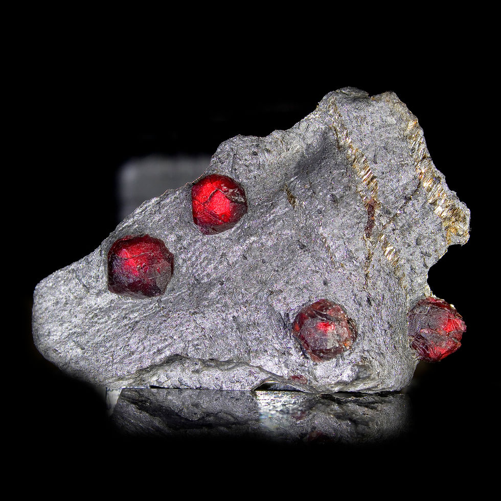 Thumbnail: Almandine-Pyrope Garnet in Graphite - Red Embers Mine, MA - Studio Mineralia Earth Art Gallery