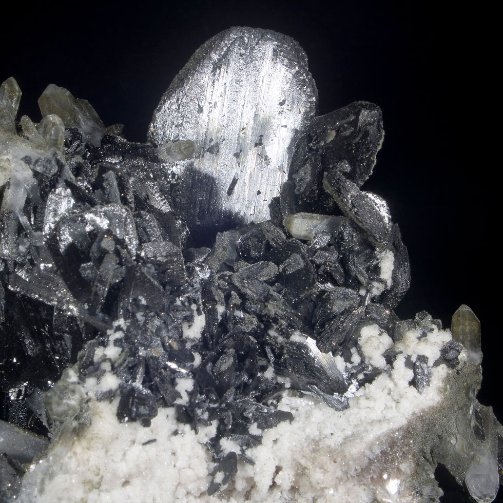 Thumbnail: Ferberite with Quartz and Chlorite - Yaogangxian Mine, China - Studio Mineralia Earth Art Gallery
