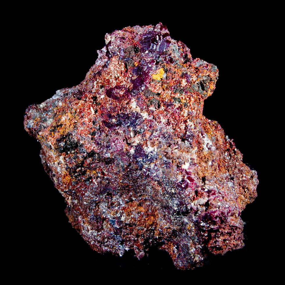 Thumbnail: Deep red crystalline Cuprite featuring some terminated crystals. Tsumeb Mine. Studio Mineralia Earth Art Gallery