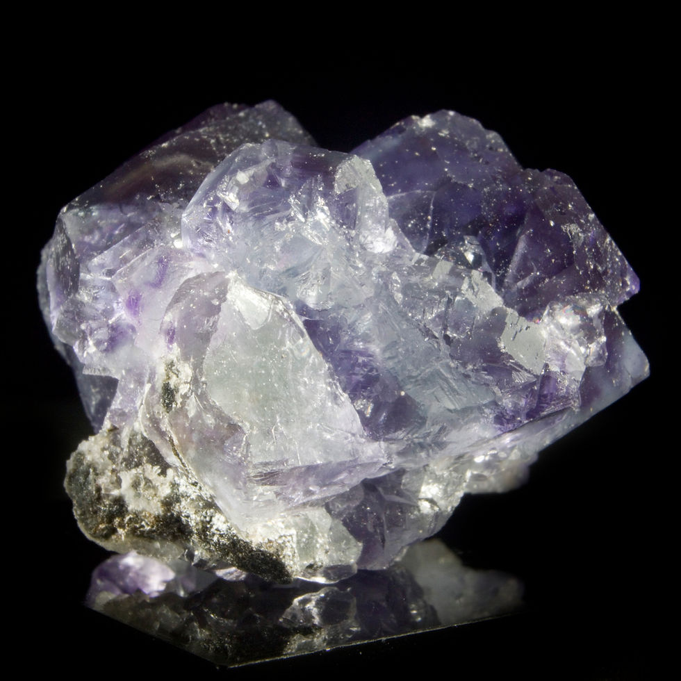 Thumbnail: richly saturated Purple Fluorite.Minimal matrix encourages bottom lighting. A colorful and eye-catching miniature mineral spe