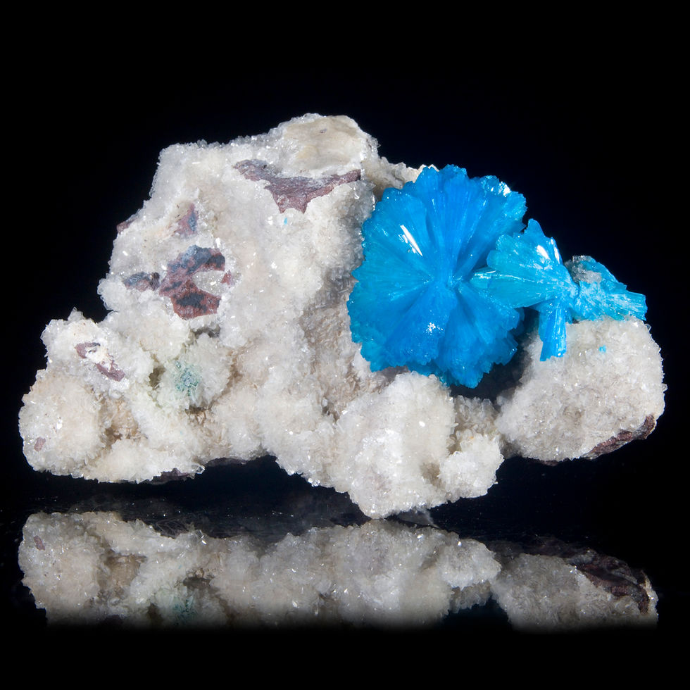 Thumbnail: Cavansite on Miniature Heulandite - Wagholi Quarries. Studio Mineralia Earth Art Gallery