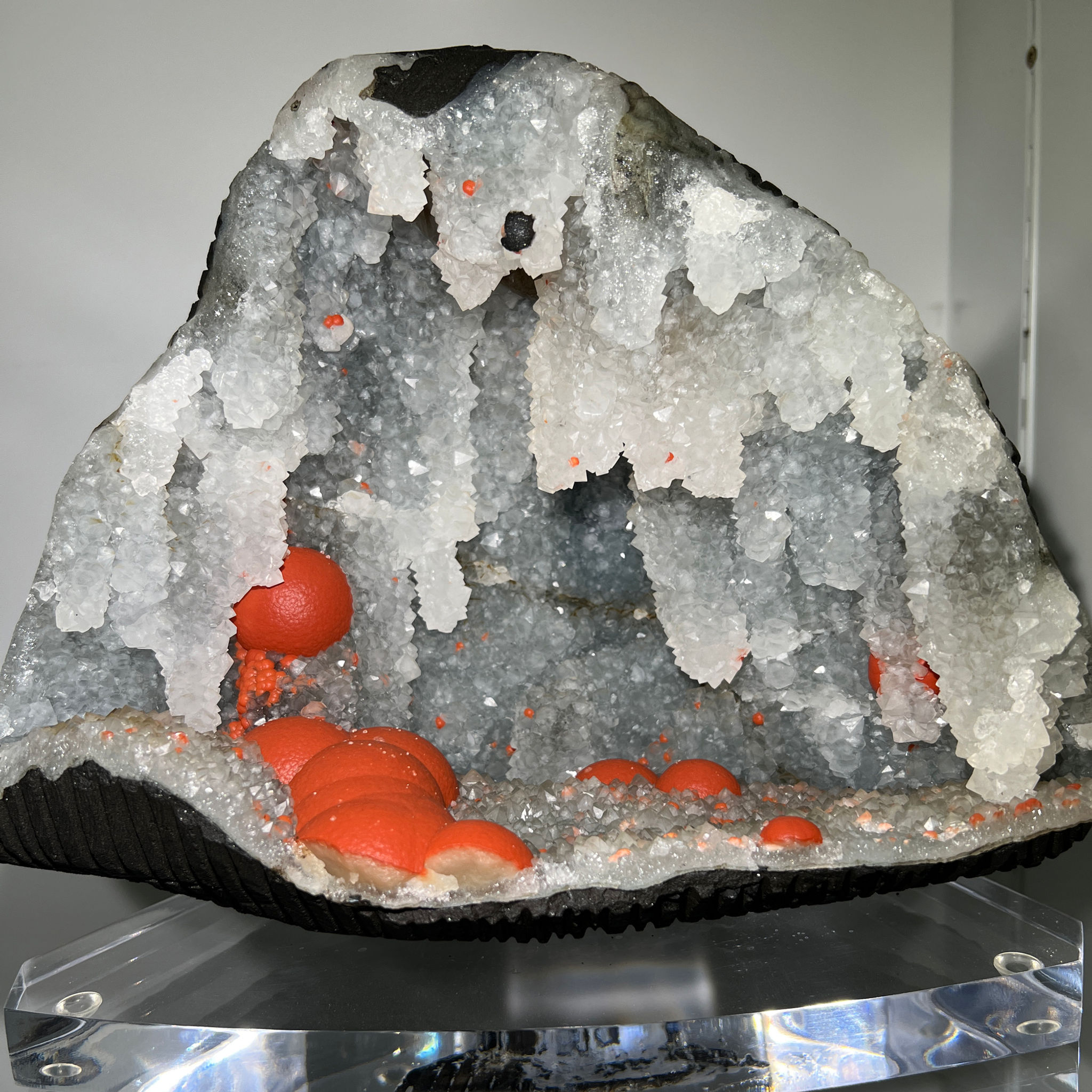 Magnificent Red Botryoidal Fluorite on Quartz - Mounted on Acrylic Base