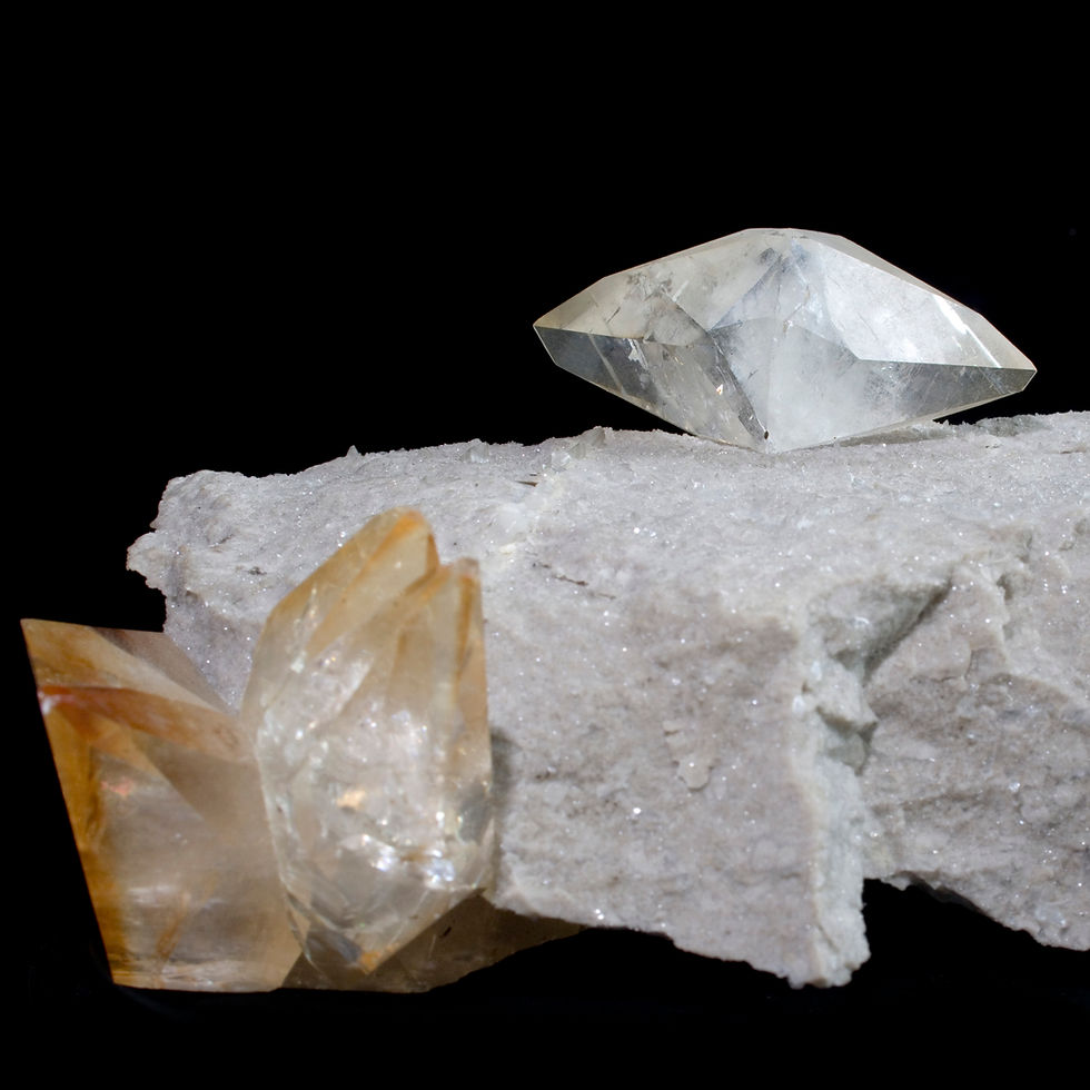 Thumbnail: Twinned Calcite with Dolomite & Quartz on Dolostone - Cumberland Mine, USA. Studio Mineralia: The Earth Art Gallery