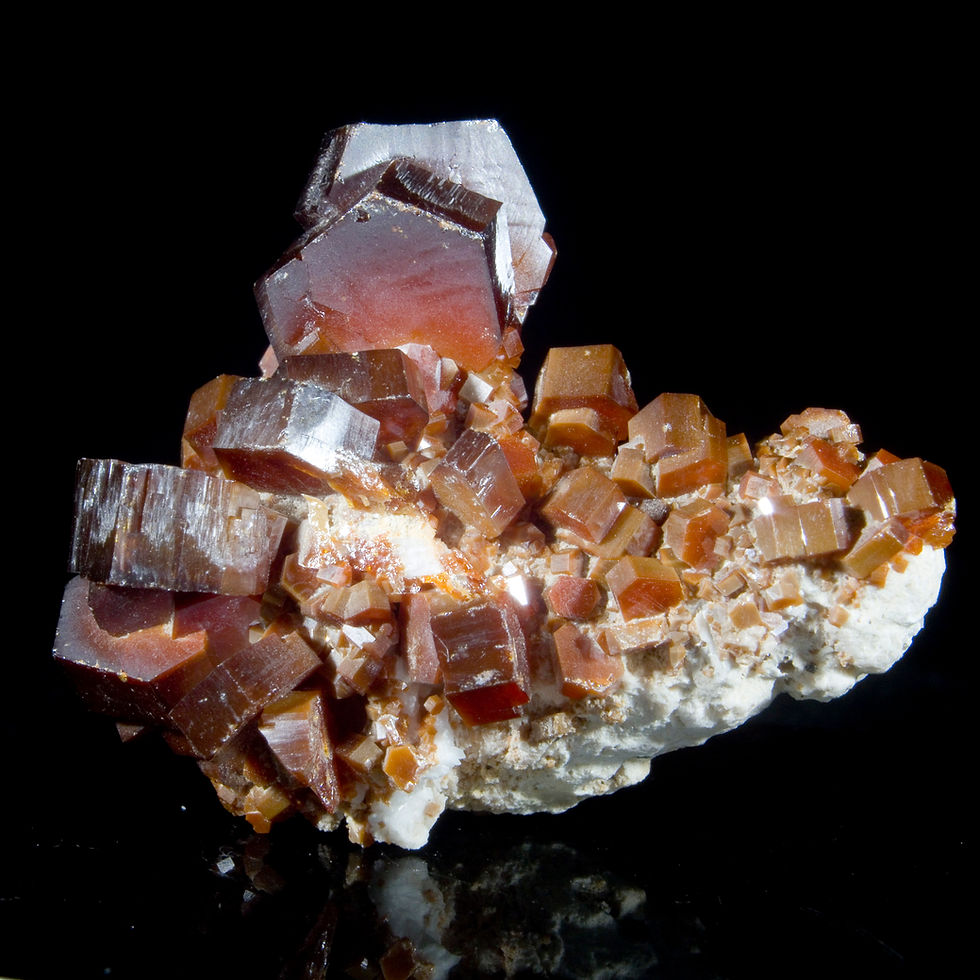 Deep Red Vanadinite on White Barite Miniature - Mibladen, Morocco - Studio Mineralia Earth Art Gallery