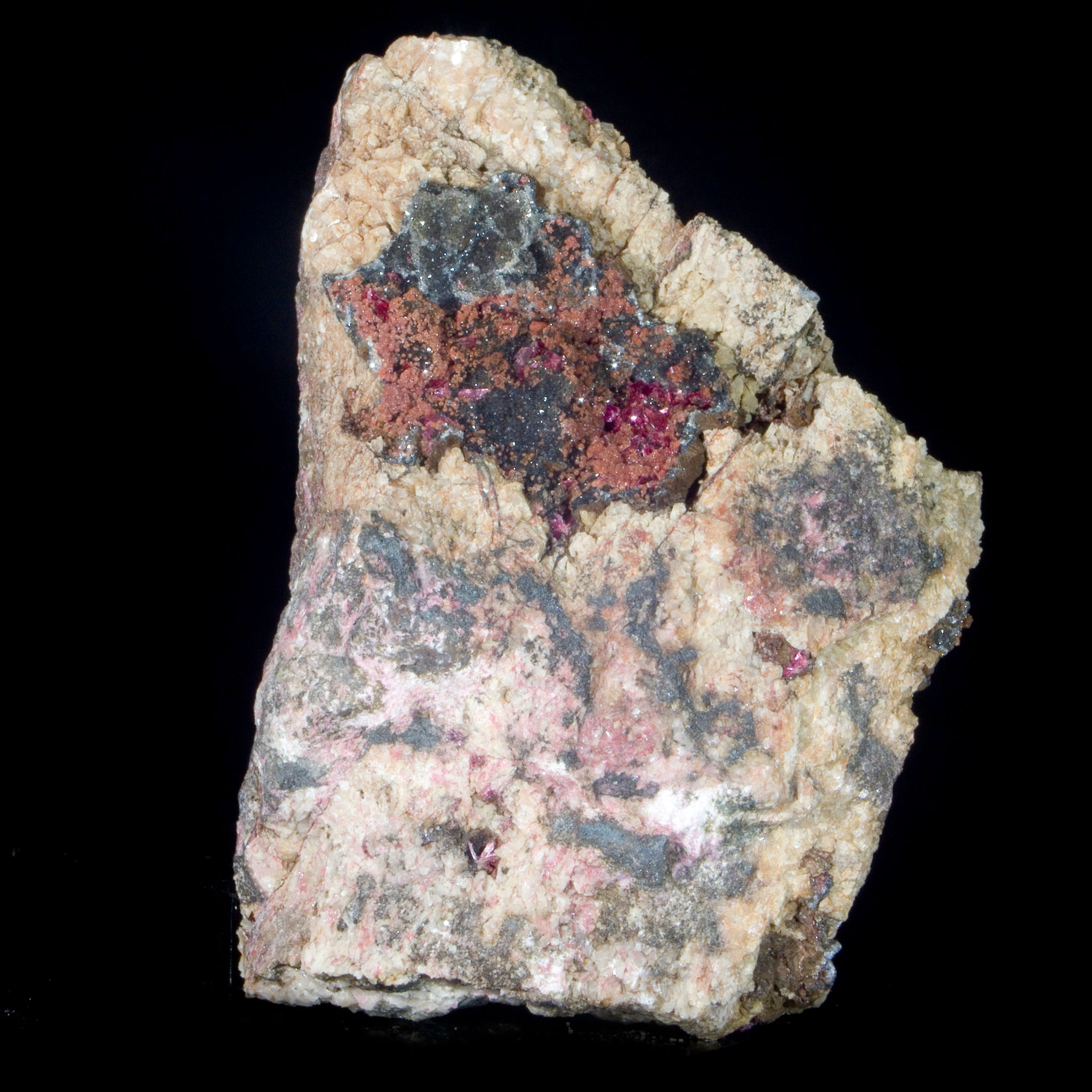 Two Habits of Red Erythrite Crystals on Quartz - Bou Azzer,  Morocco - Studio Mineralia Earth Art Gallery