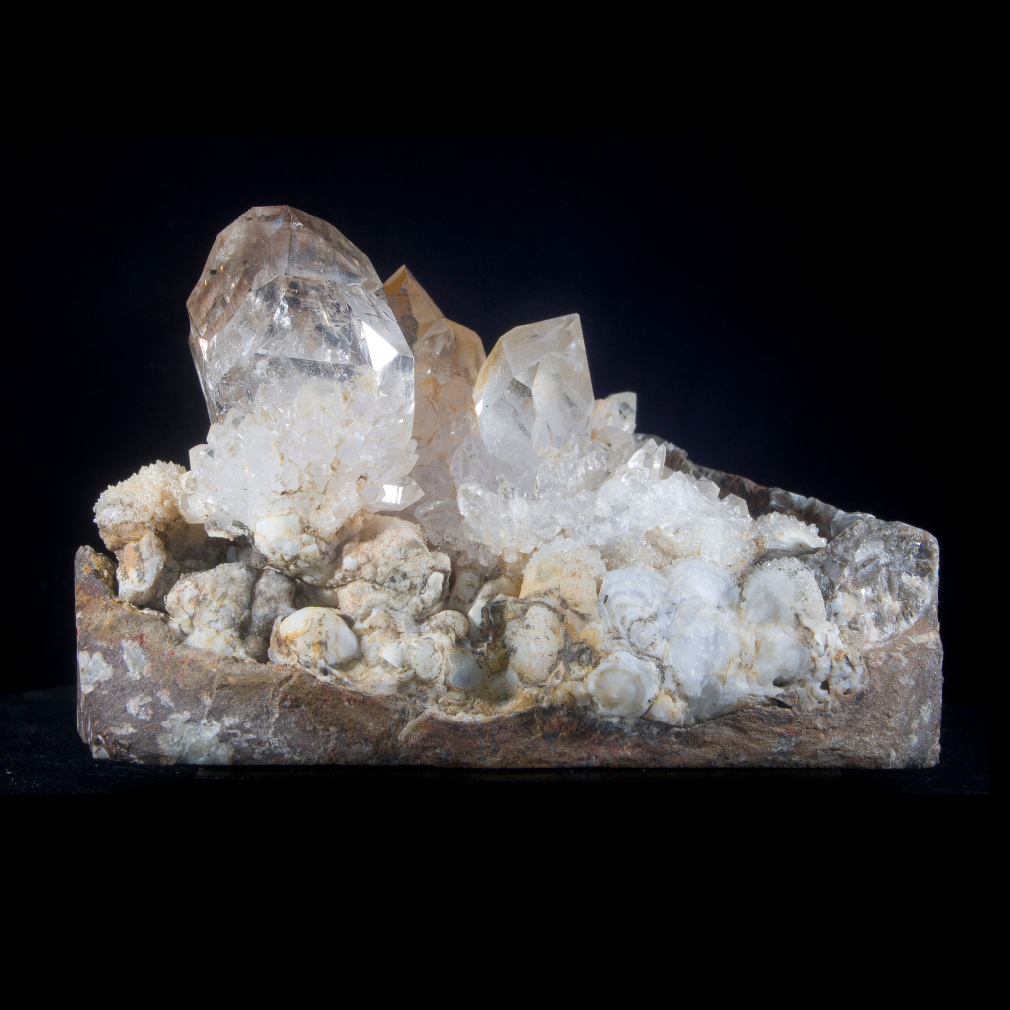 Smoky Quartz, Miniature Quartz Rosette and Chalcedony - Brandberg, Namibia - Studio Mineralia Earth Art Gallery