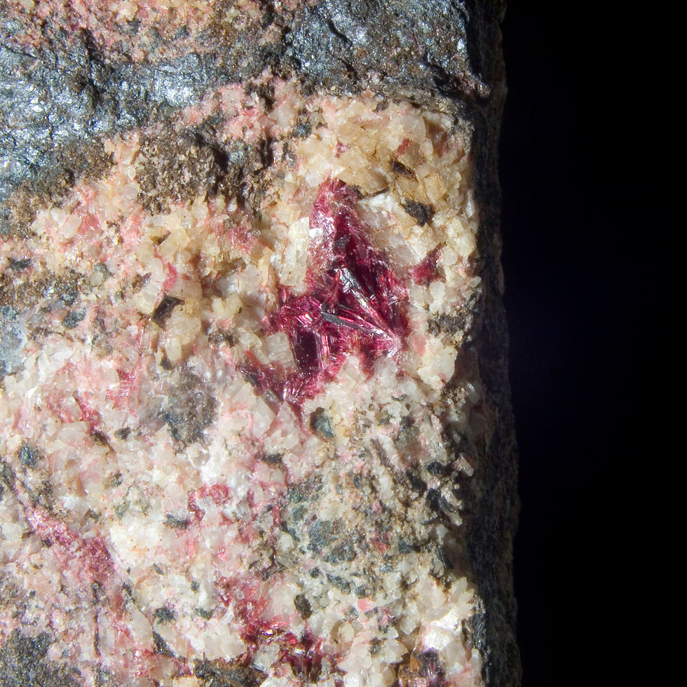 Thumbnail: Two Habits of Red Erythrite Crystals on Quartz - Bou Azzer,  Morocco - Studio Mineralia Earth Art Gallery