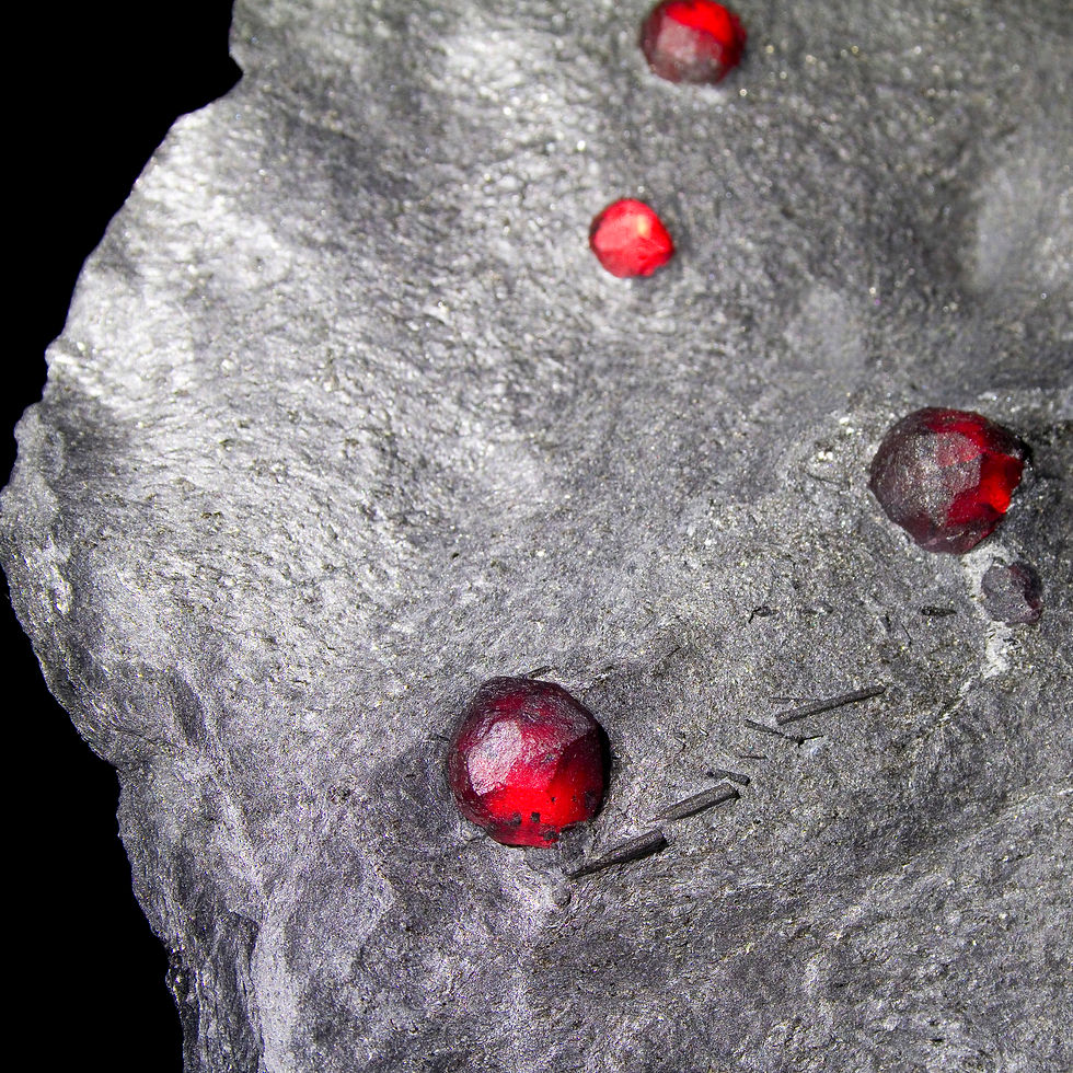 Thumbnail: Almandine-Pyrope Garnet in Graphite Plate - Red Embers Mine, MA - Studio Mineralia Earth Art Gallery
